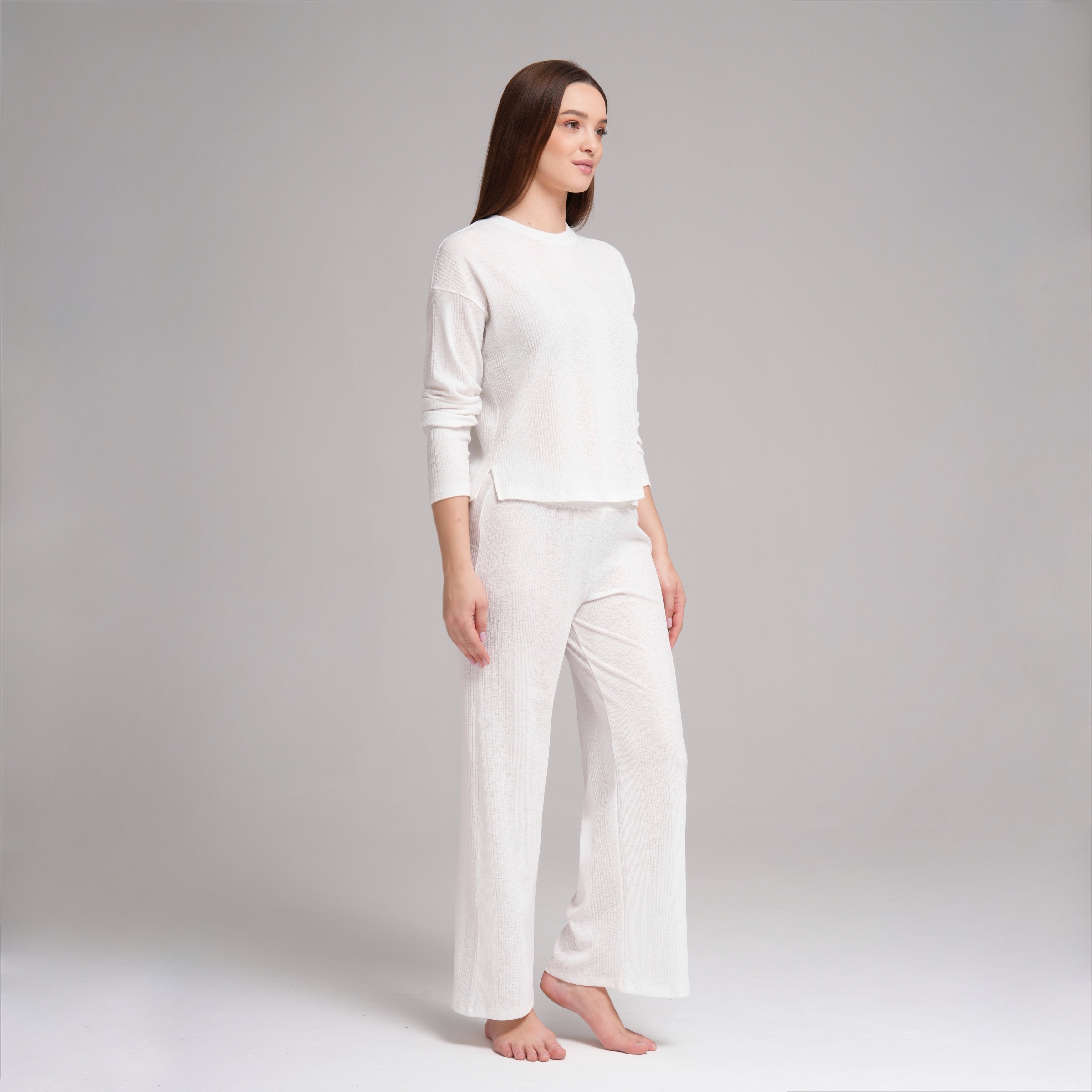 Alba Everyday Ribbed Pant & Top Set - Beyaz