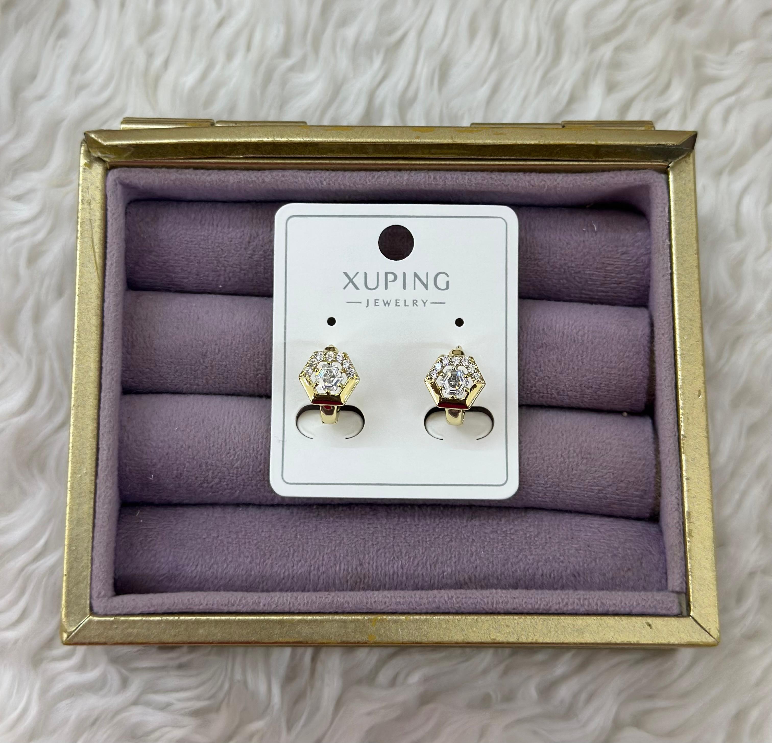 💎🌟 Xuping Altıgen Taşlı Gold Küpe ✨💛