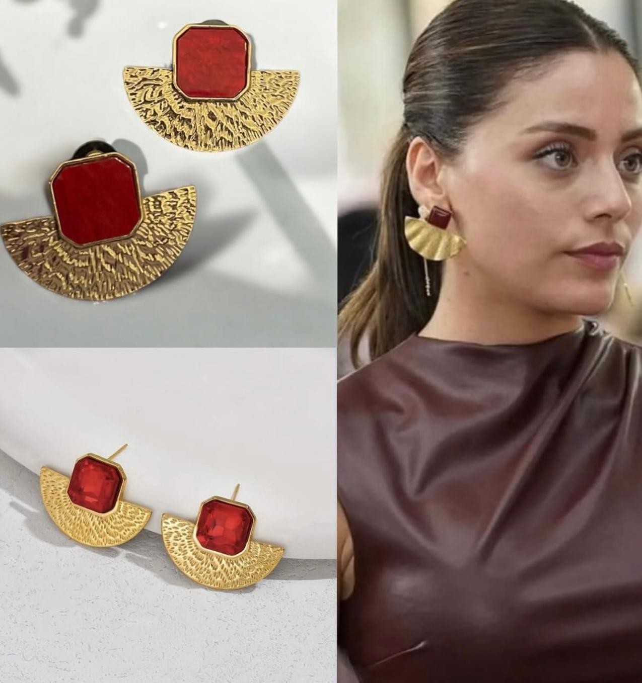Kızıl Tutku Yarım Ay Küpe