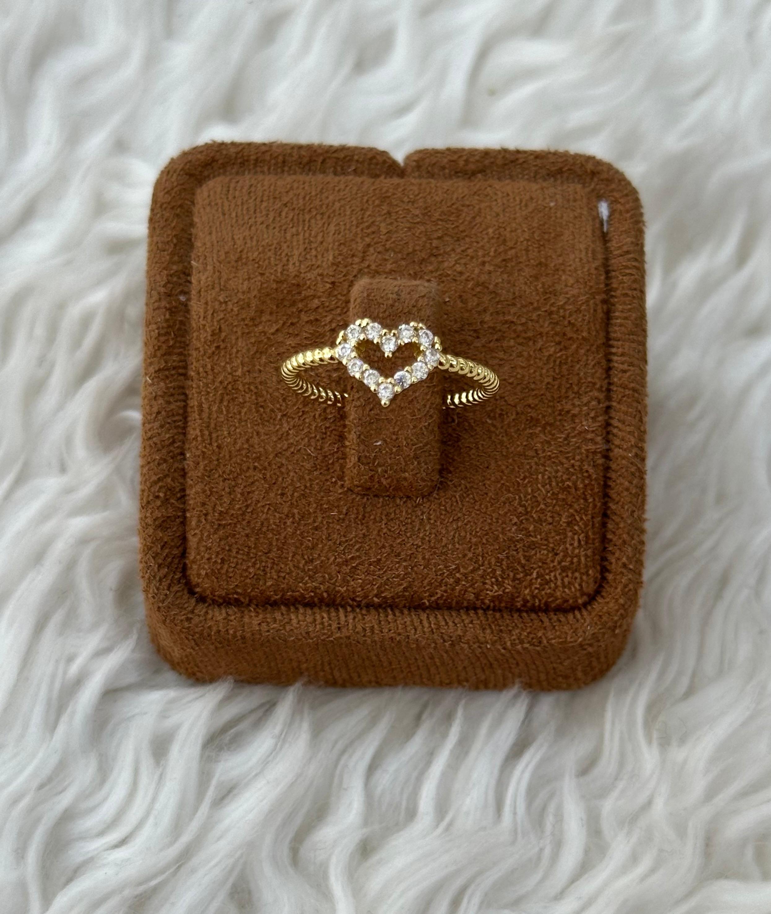 💖 Mini Burgu Tasarımlı Orta Kalp Motifli Işıltılı Yüzük