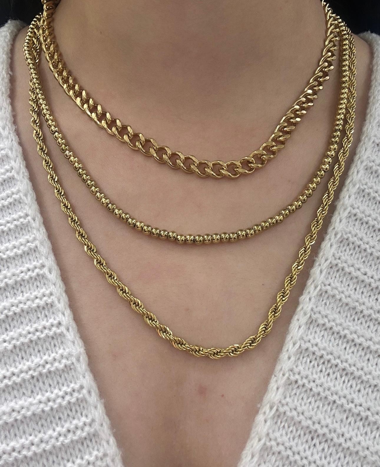 Çelik 3'Lü Gold Kolye 