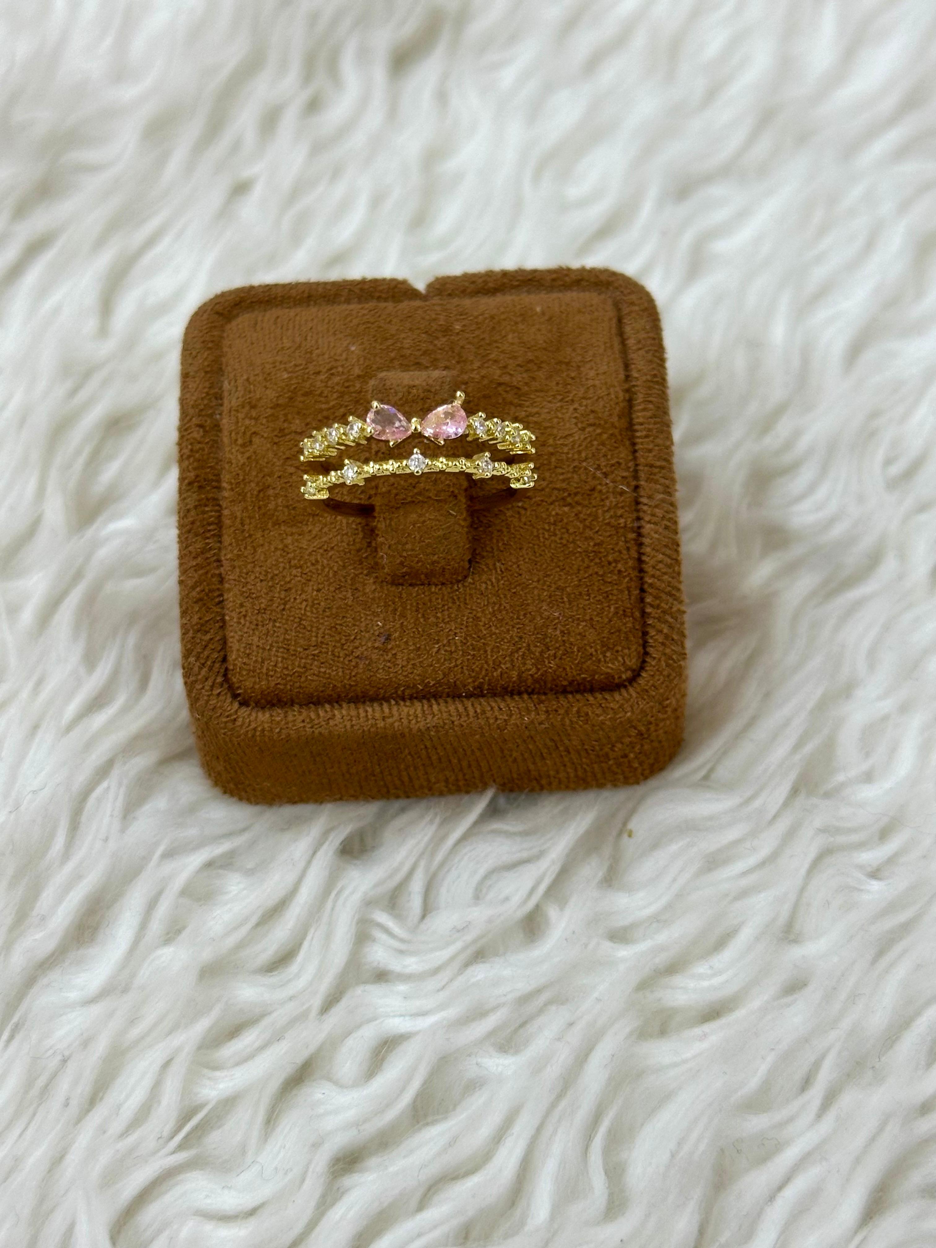 🎀 Gold Pink Shine İkili Kurdele Detaylı Yüzük