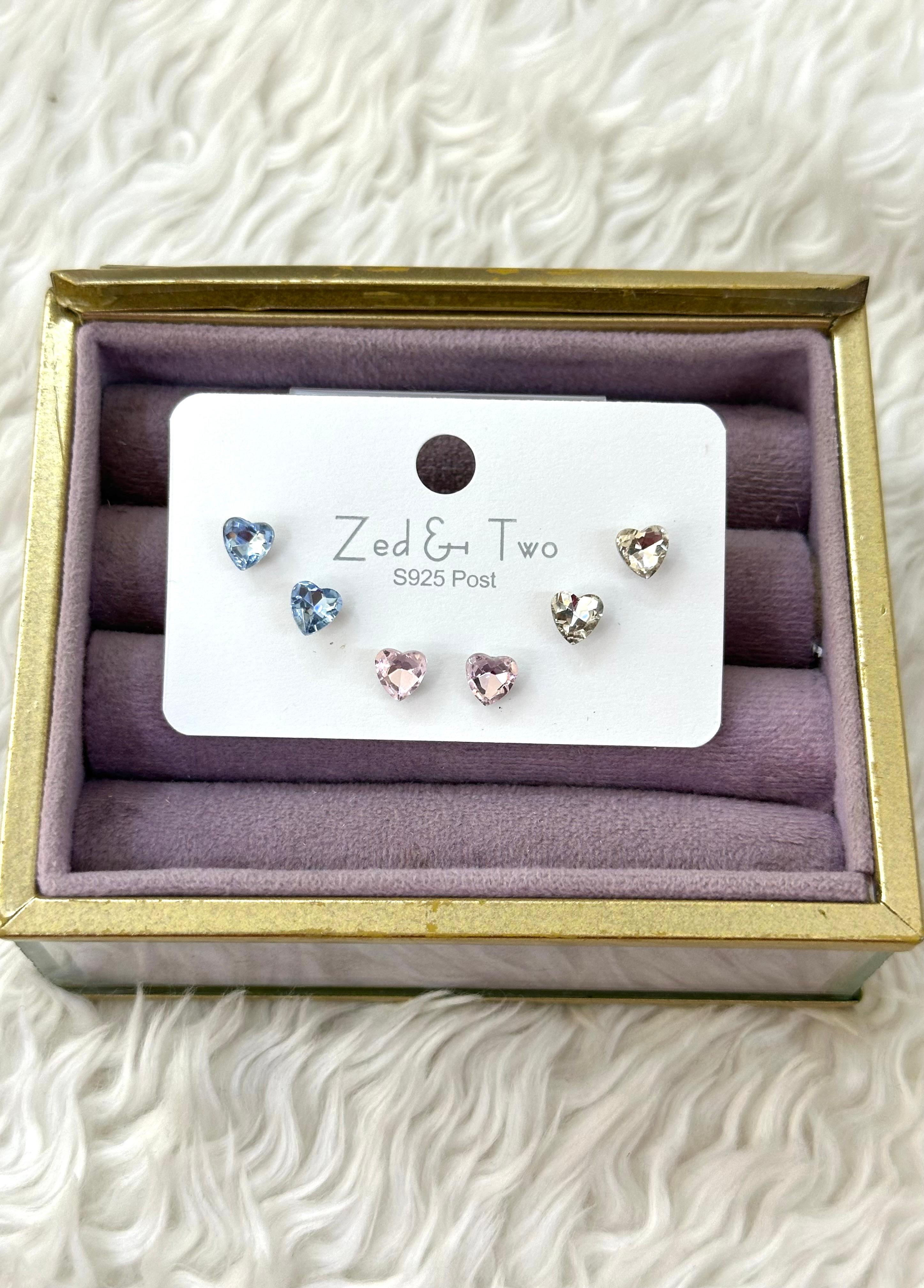 💖 Pastel Aşkın Parıltısı! 3'lü Taştan Kalp Küpe Seti! 💎