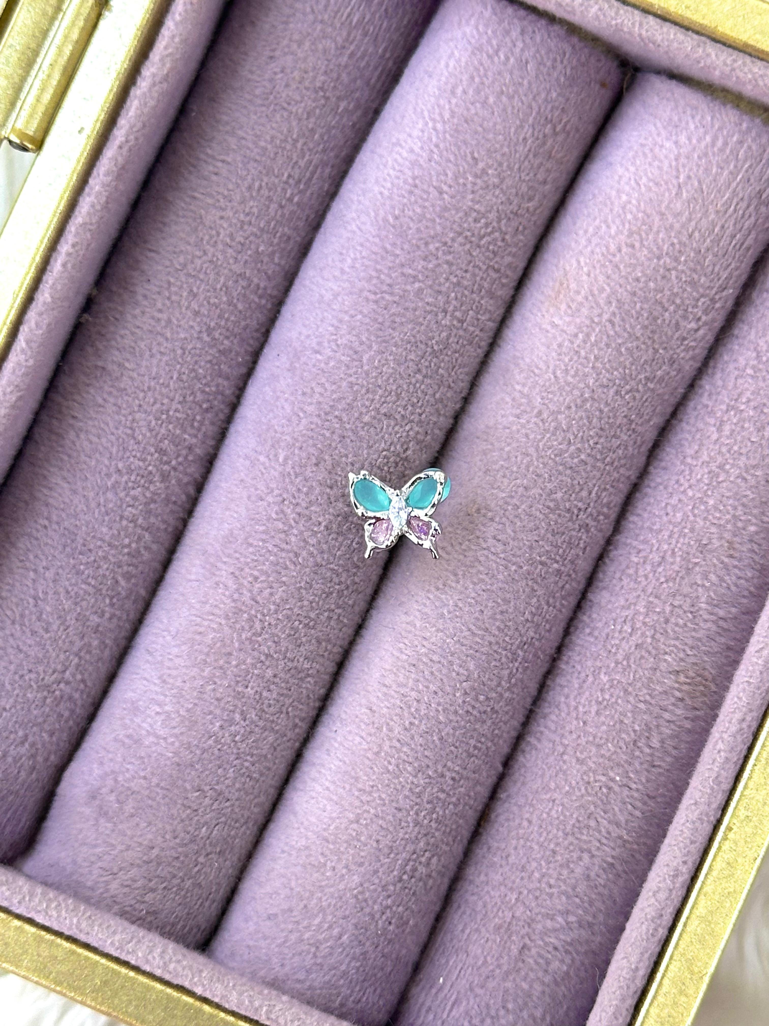 ✨ Aqua-Lila Kelebek Çelik Piercing ✨