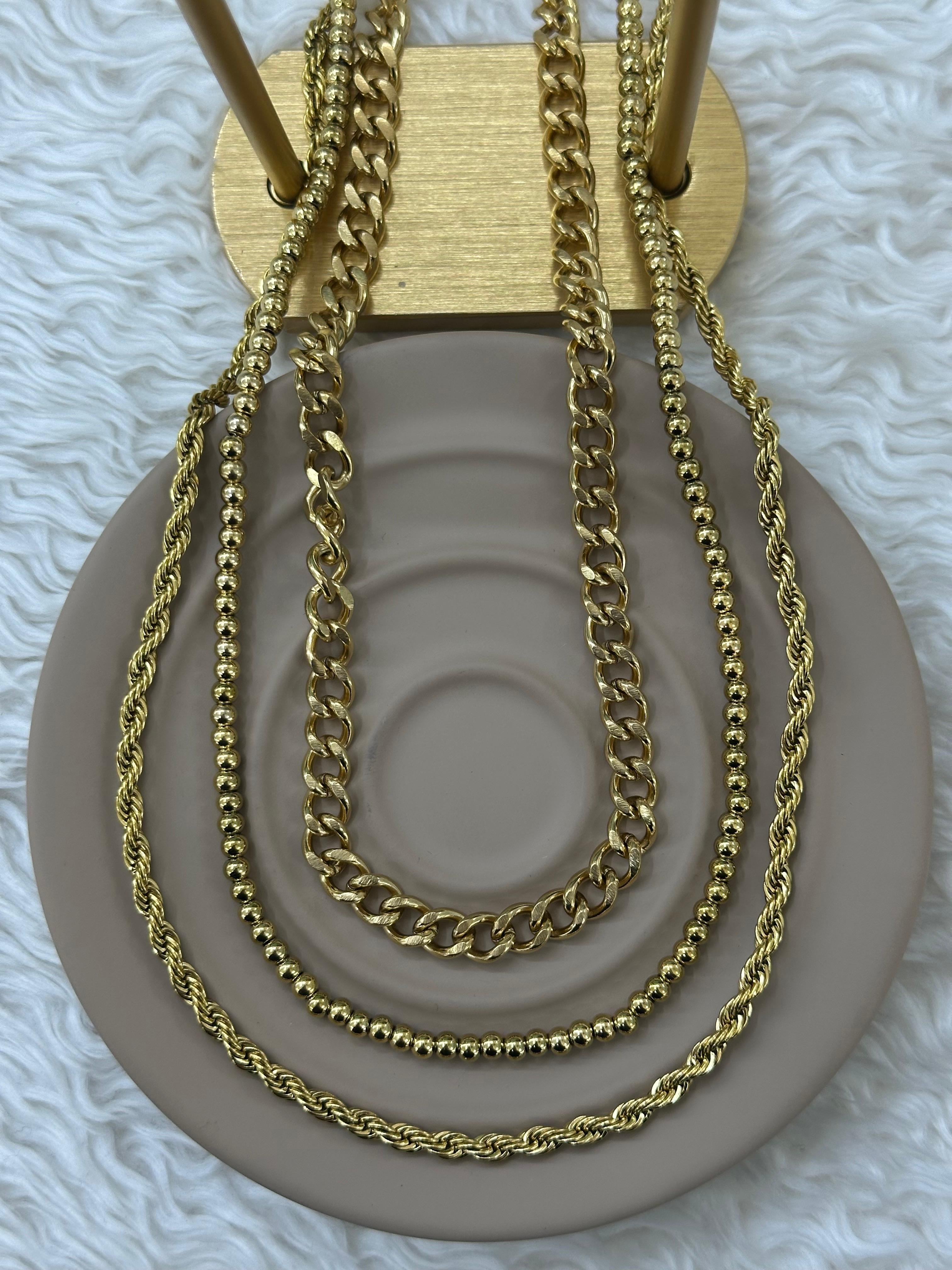 Çelik 3'Lü Gold Kolye 