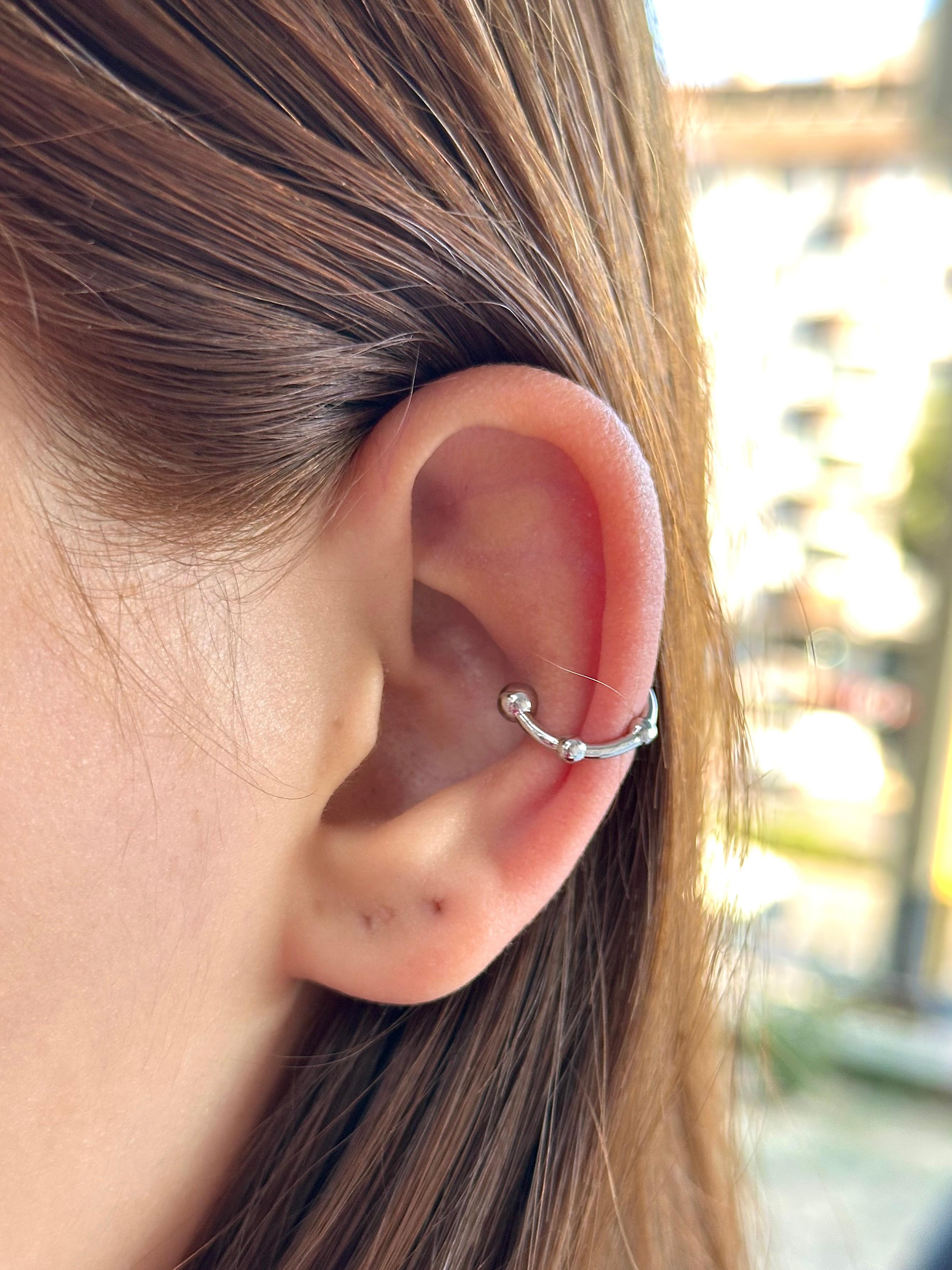 Çelik Üç Küre Detaylı Ear Cuff Kıkırdak Küpe – Silver