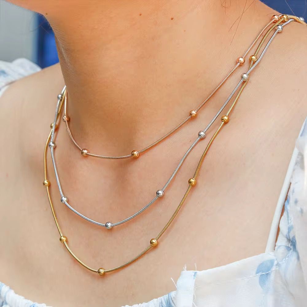 Üç Katmanlı Dorika Çelik Zincir Kolye (Altın, Gümüş, Rose Gold)