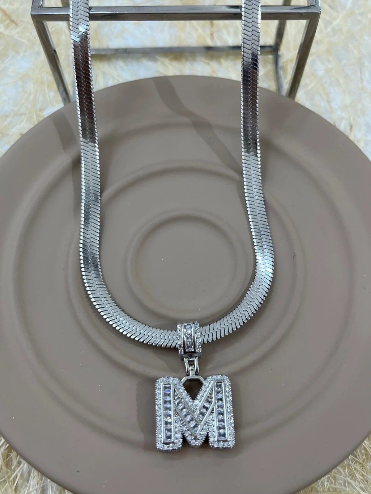 Çelik Silver M  Harf Kolye 45cm