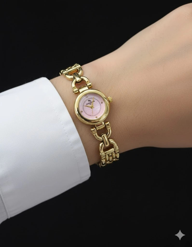 PEMBE MİNELİ HALKALI BİLEKLİK SAATİ 💖