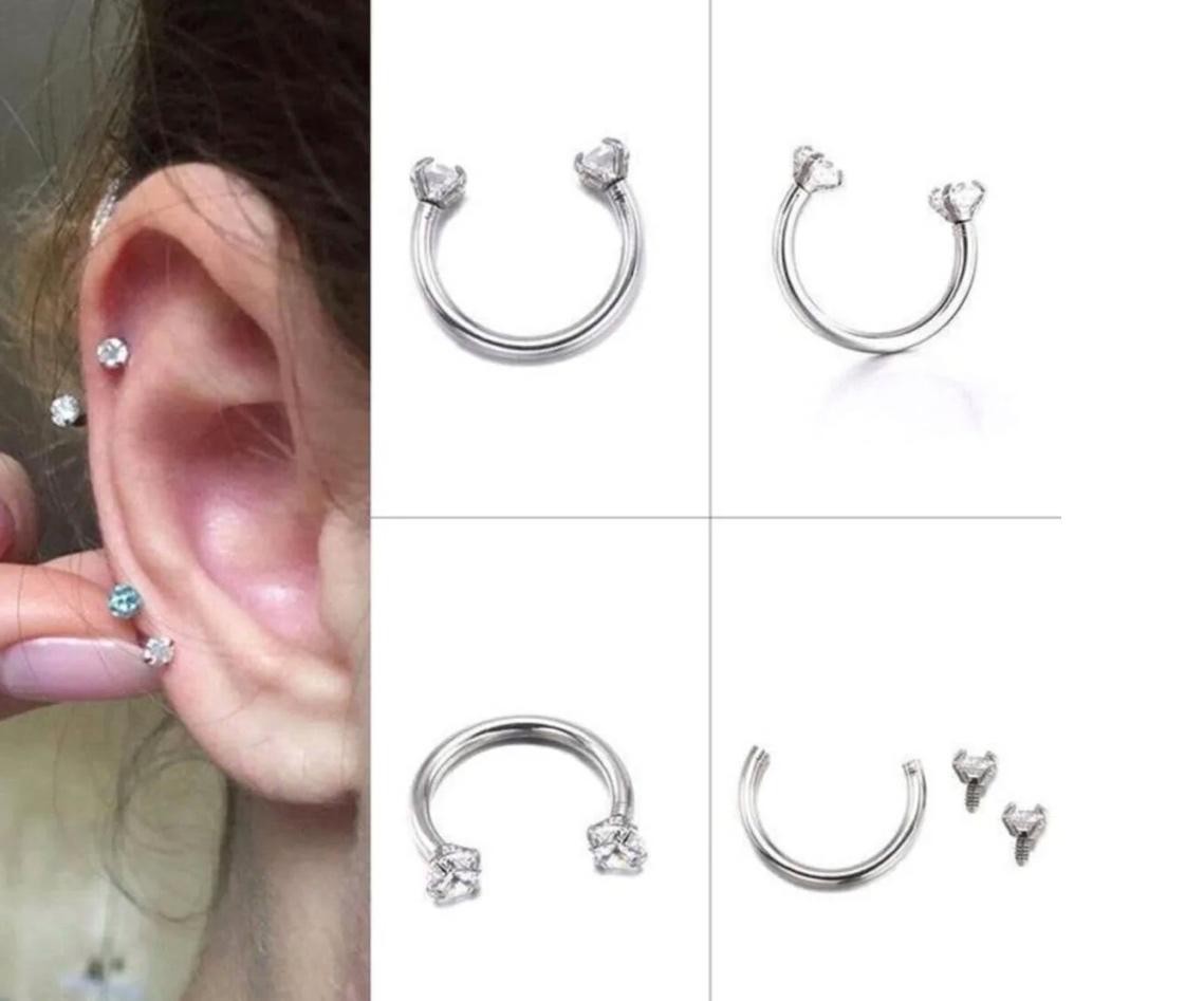 ✨ Çift Taşlı Açık Halka Çelik Piercing ✨