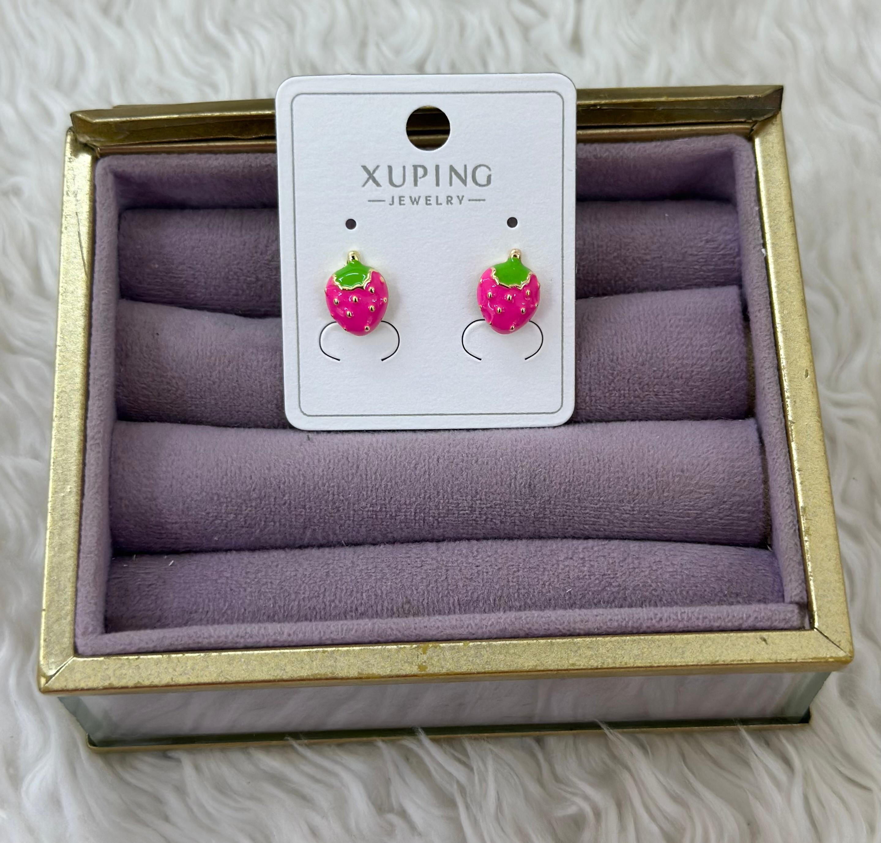 🍓 Canlı Pembe Çilek Xuping Çivi Küpeler 💖