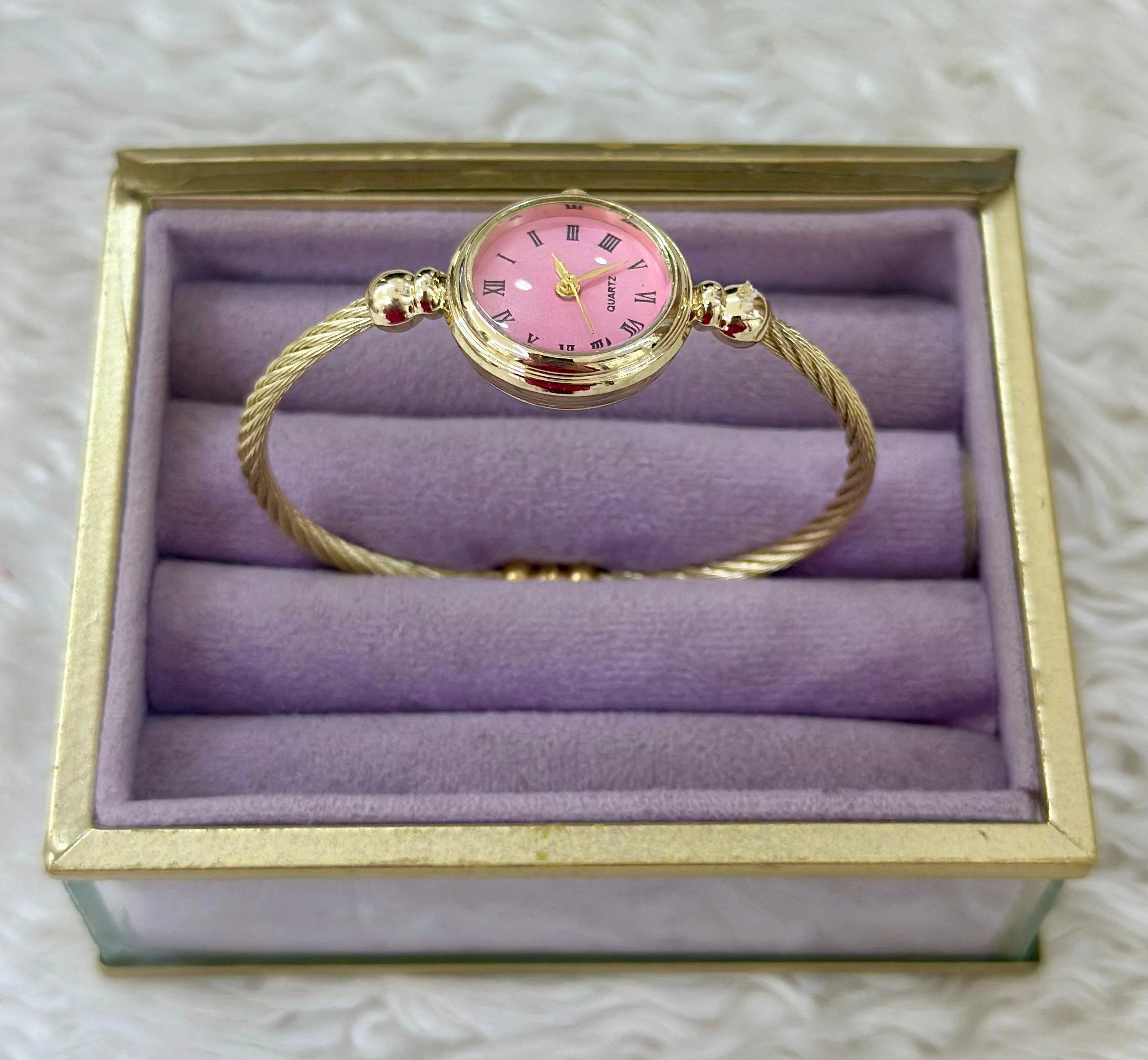 👑 Altın Işıltılı Pembe Burgu Saat 🎀