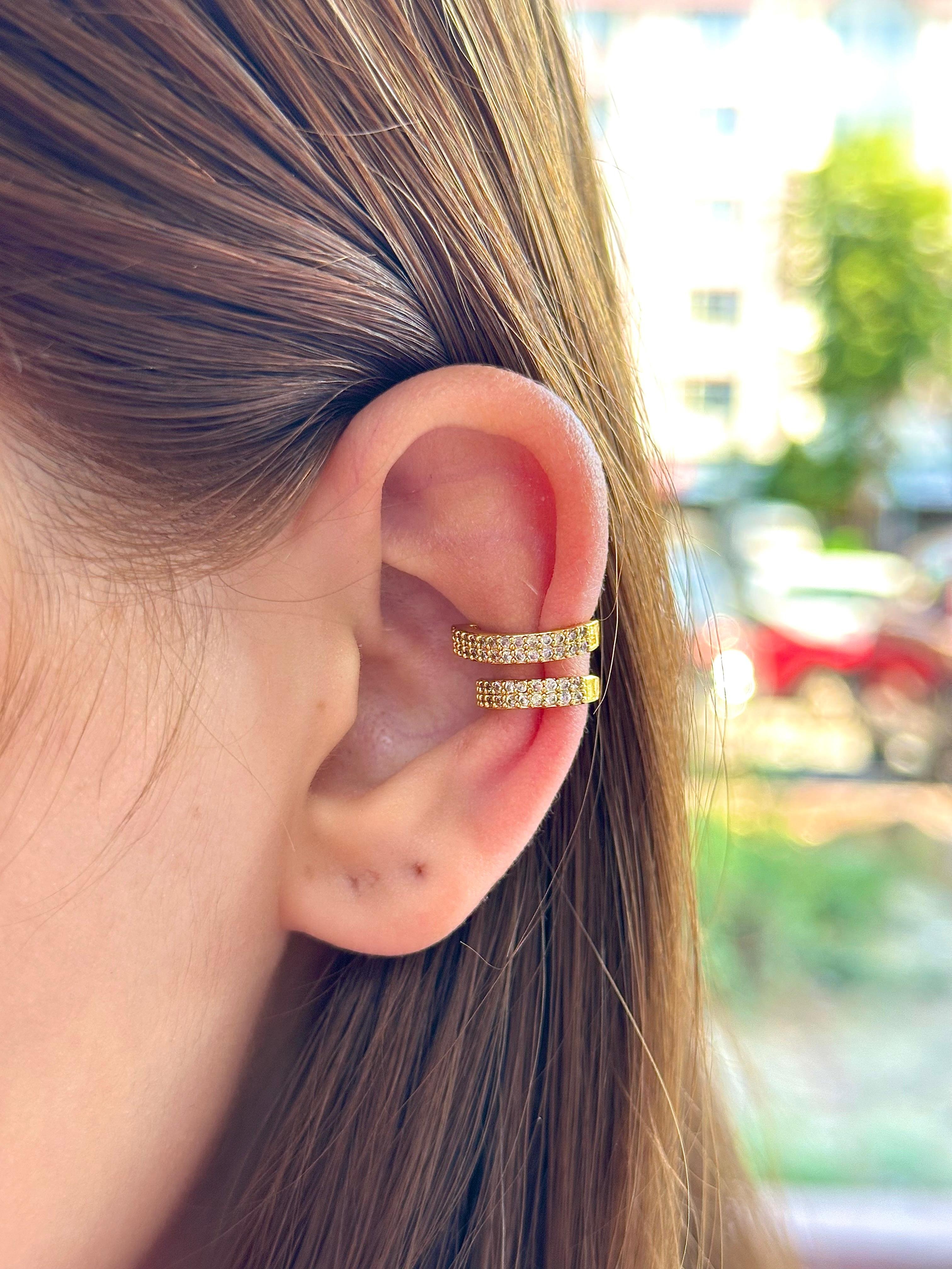 Çelik  Mikro Taşlı Ear Cuff Kıkırdak Küpe – Gold