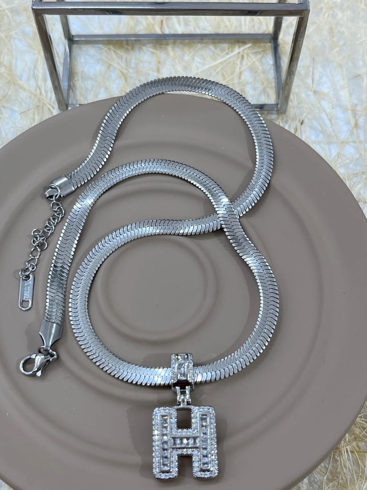 Çelik Silver H  Harf Kolye 45cm