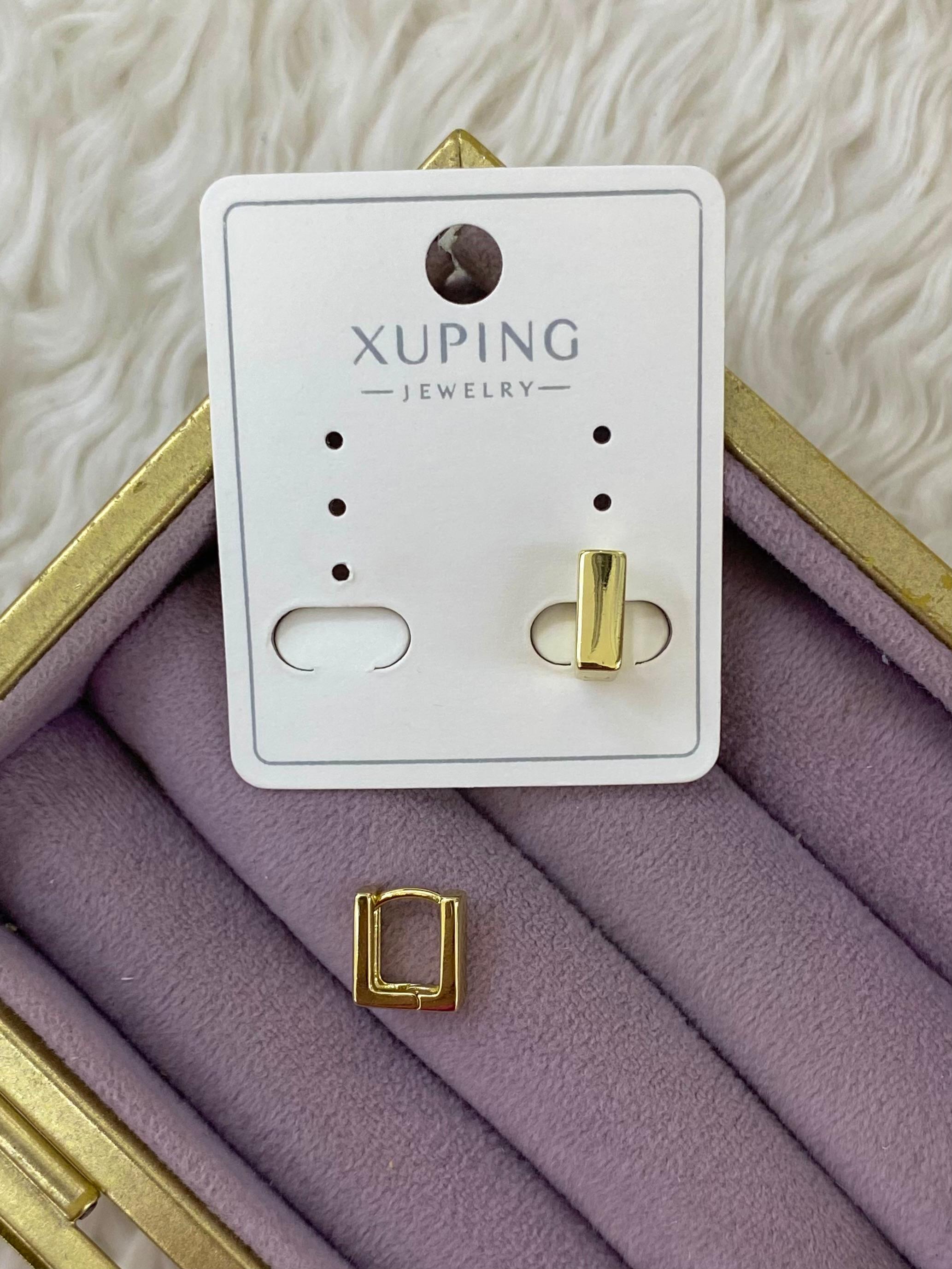 💛 Xuping Dikdörtgen Minimal Küpe – Modern Zarafet & Altın Işıltı ✨🌿