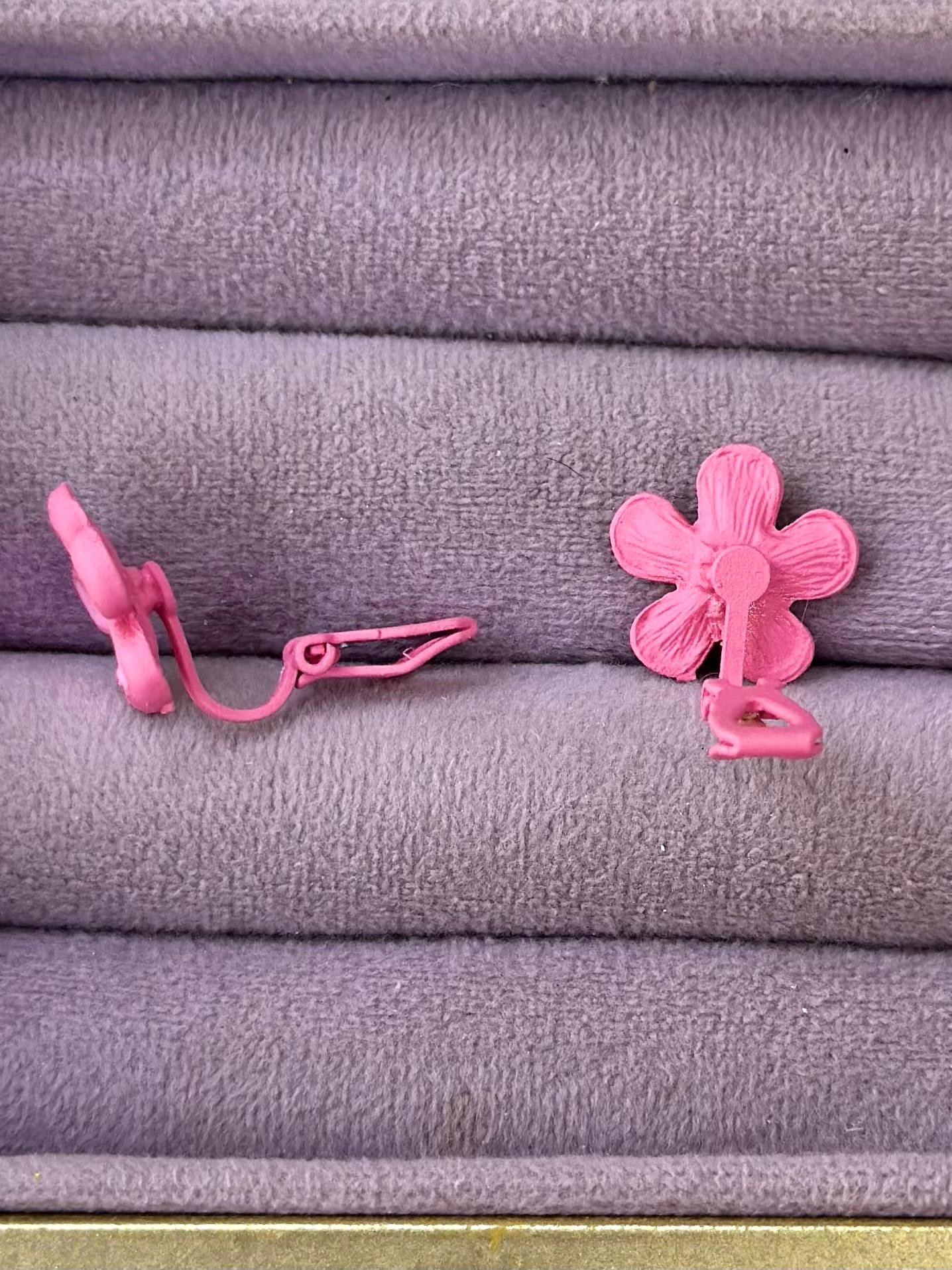  VIP Pembe Çiçek Tasarımlı Açılır Kapanır Çocuk Küpesi