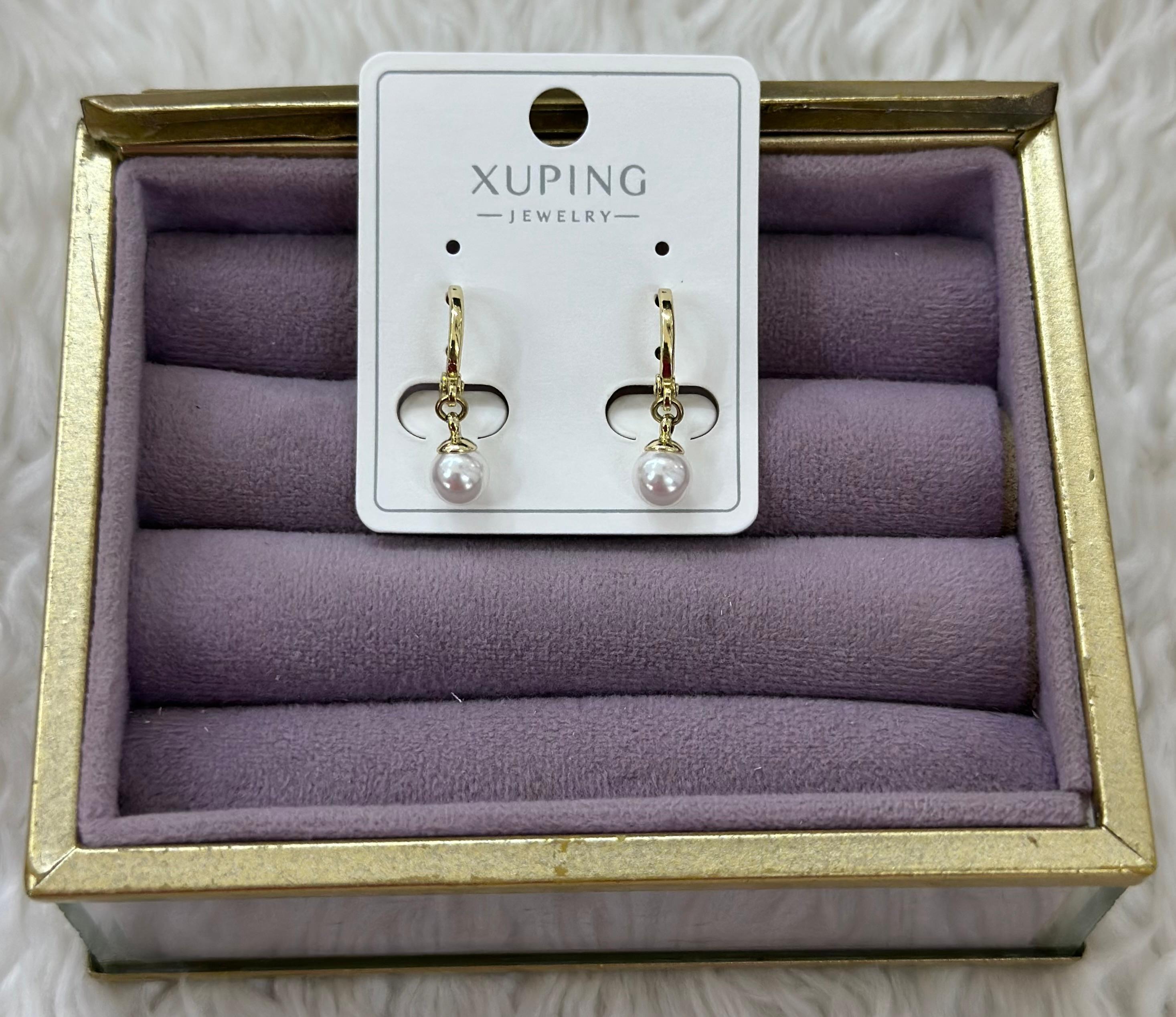 💛 Xuping Altın Rengi Mini Halka İnci Sarkıt Küpe 👂