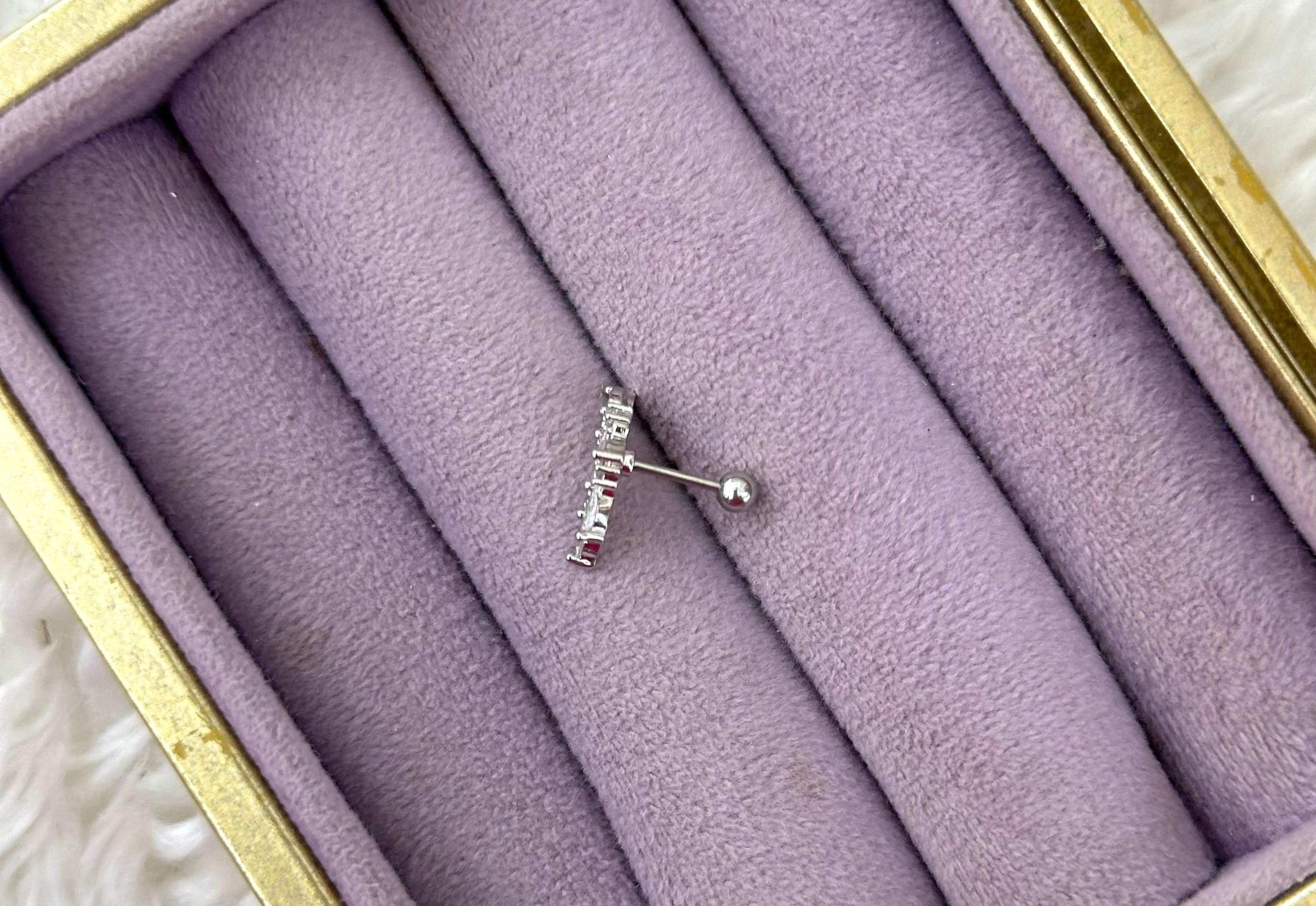 ✨ Kristal Yaprak Kavis Çelik Piercing 🍃