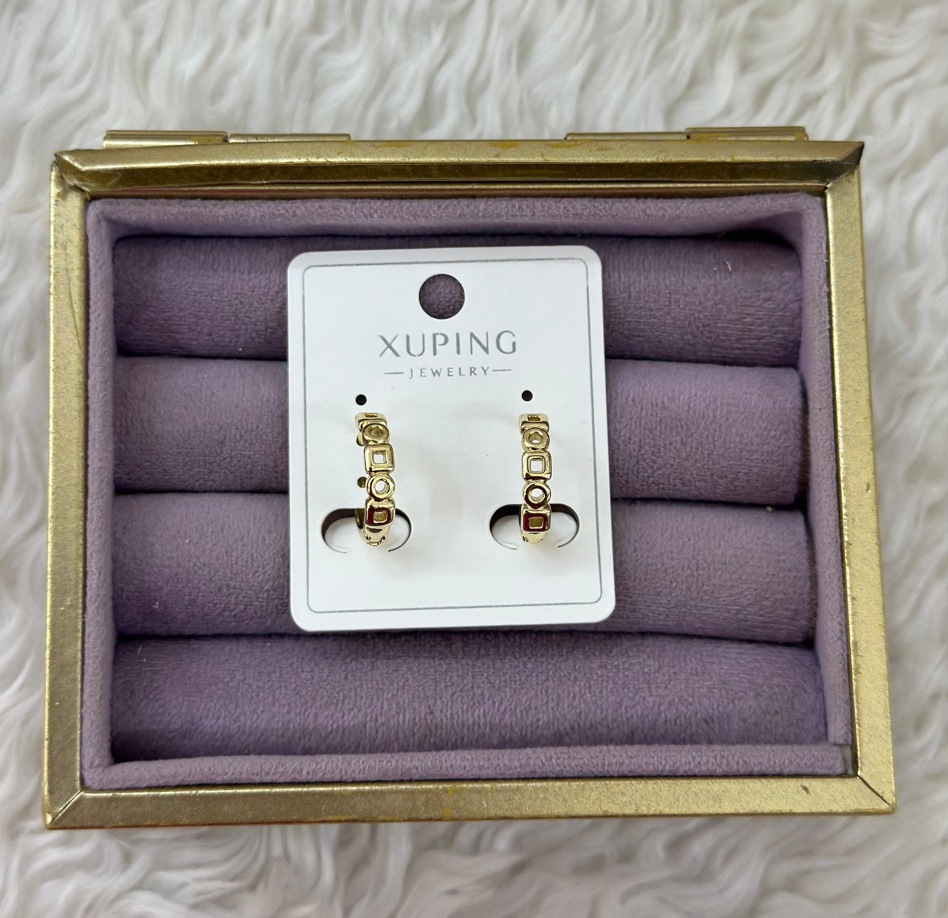 💛💎 Xuping Kare ve Yuvarlak Form Gold Küpe ✨🌙