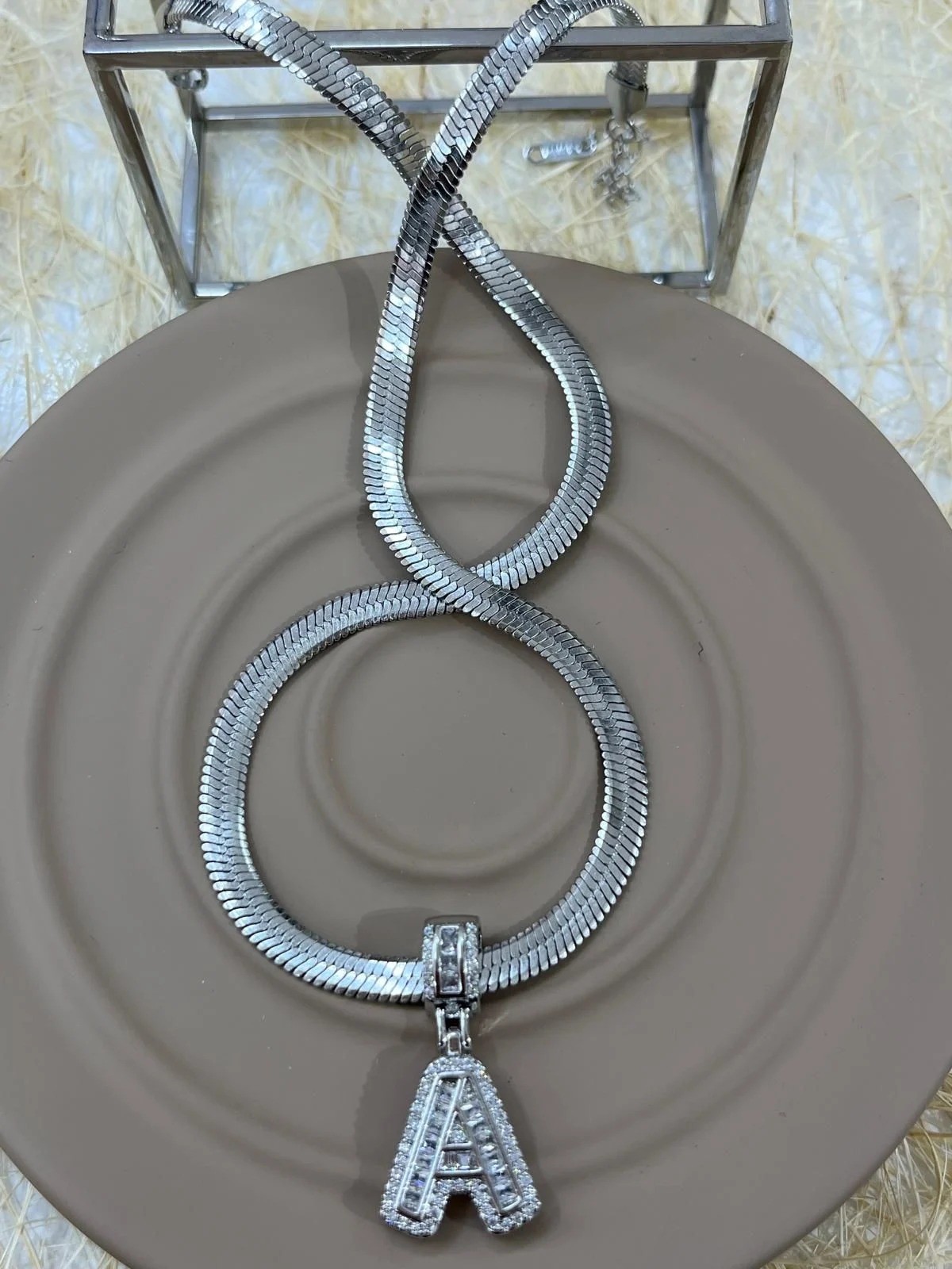 Çelik Silver A  Harf Kolye 45cm