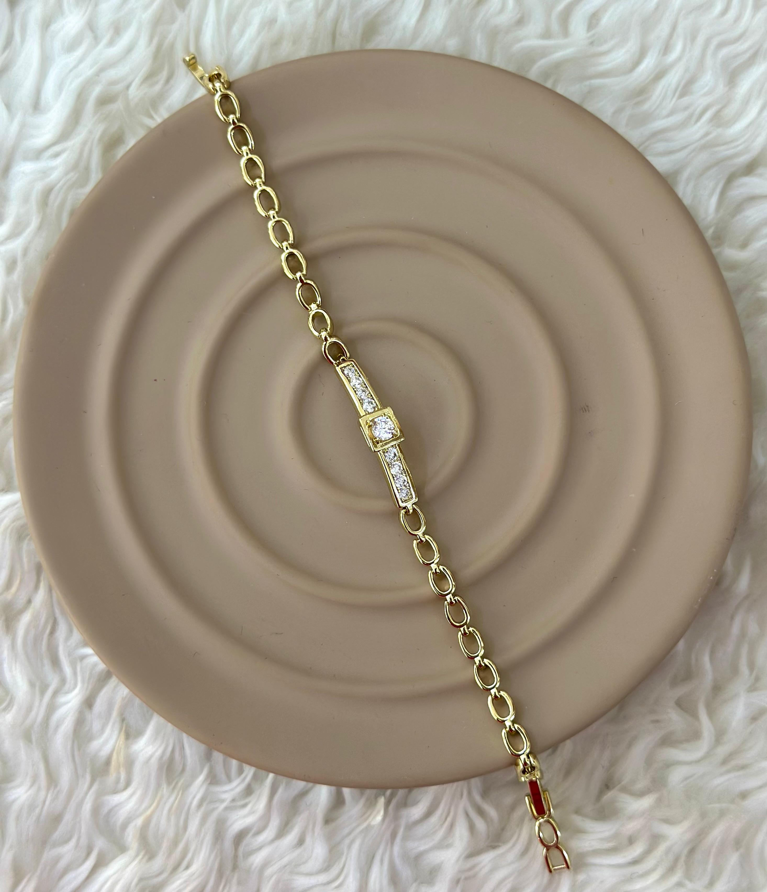💎 Baget Taş Orta Detaylı Gold Xuping Bileklik ✨
