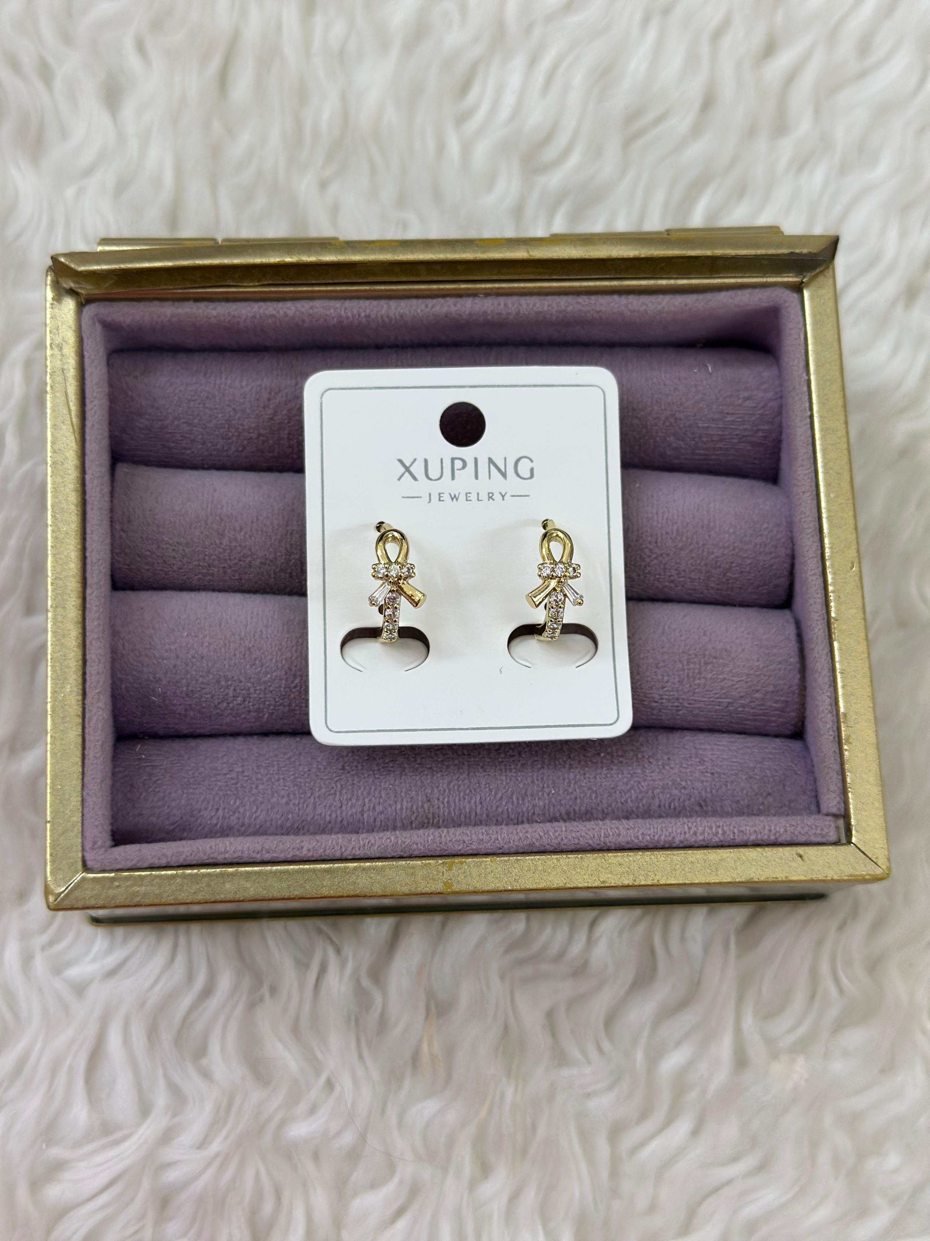🎀 Xuping Fiyonk Taşlı Gold Küpe 💎🌸