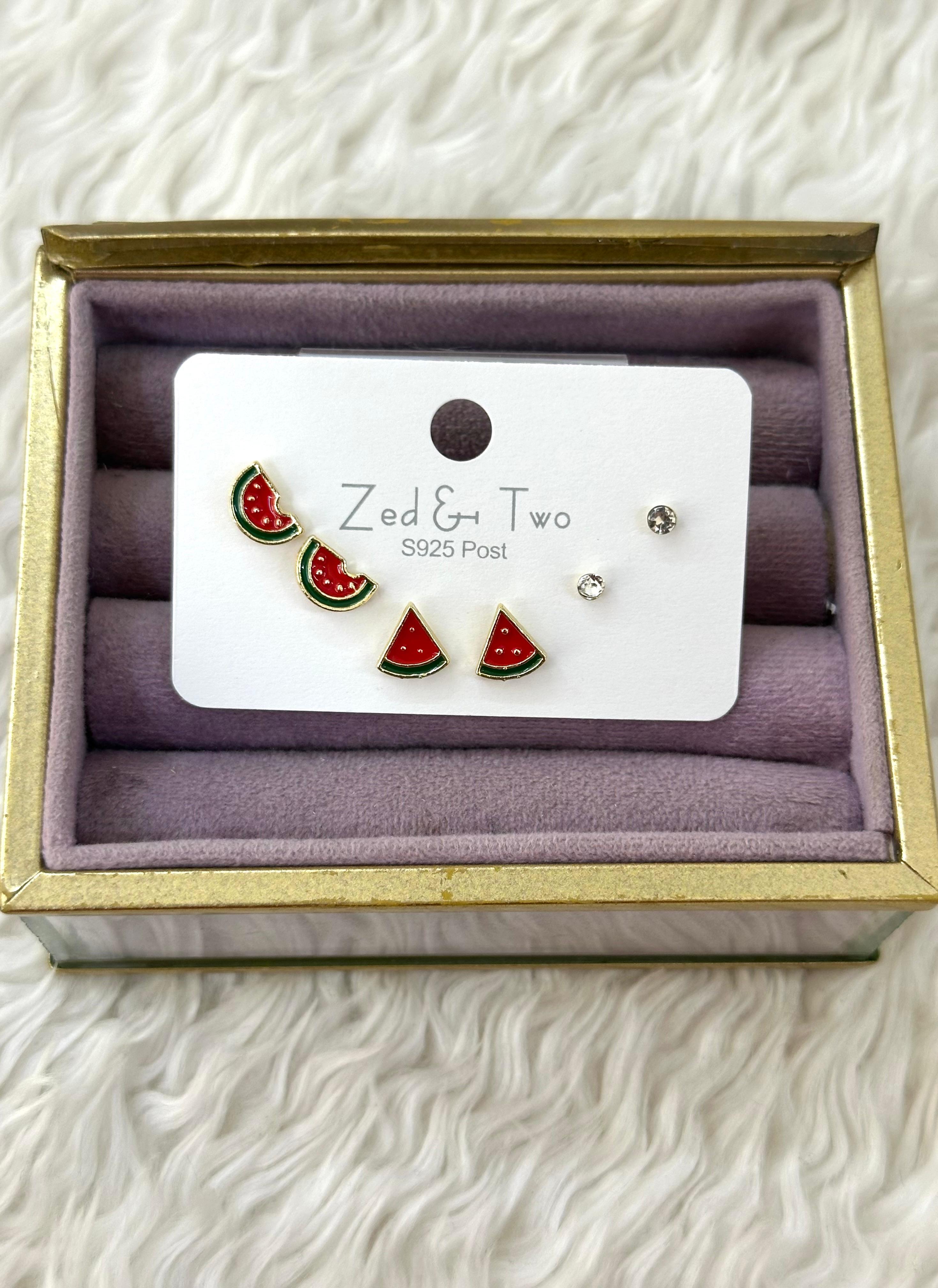 🍉 Yazın Tadı Kulağınızda! 3'lü Karpuz ve Işıltı Küpe Seti! ✨