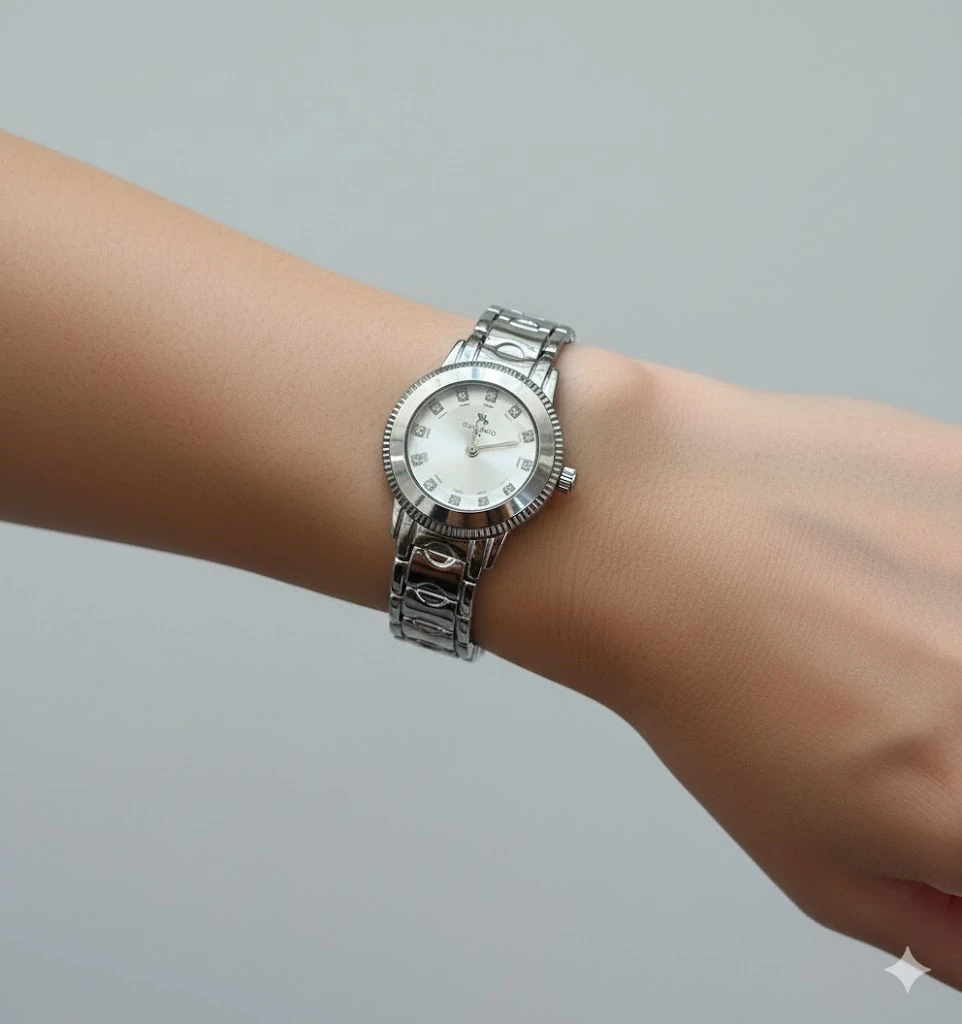 🌊 Dalgalı Kordon, Zirkon Yuvarlak Saat 💎