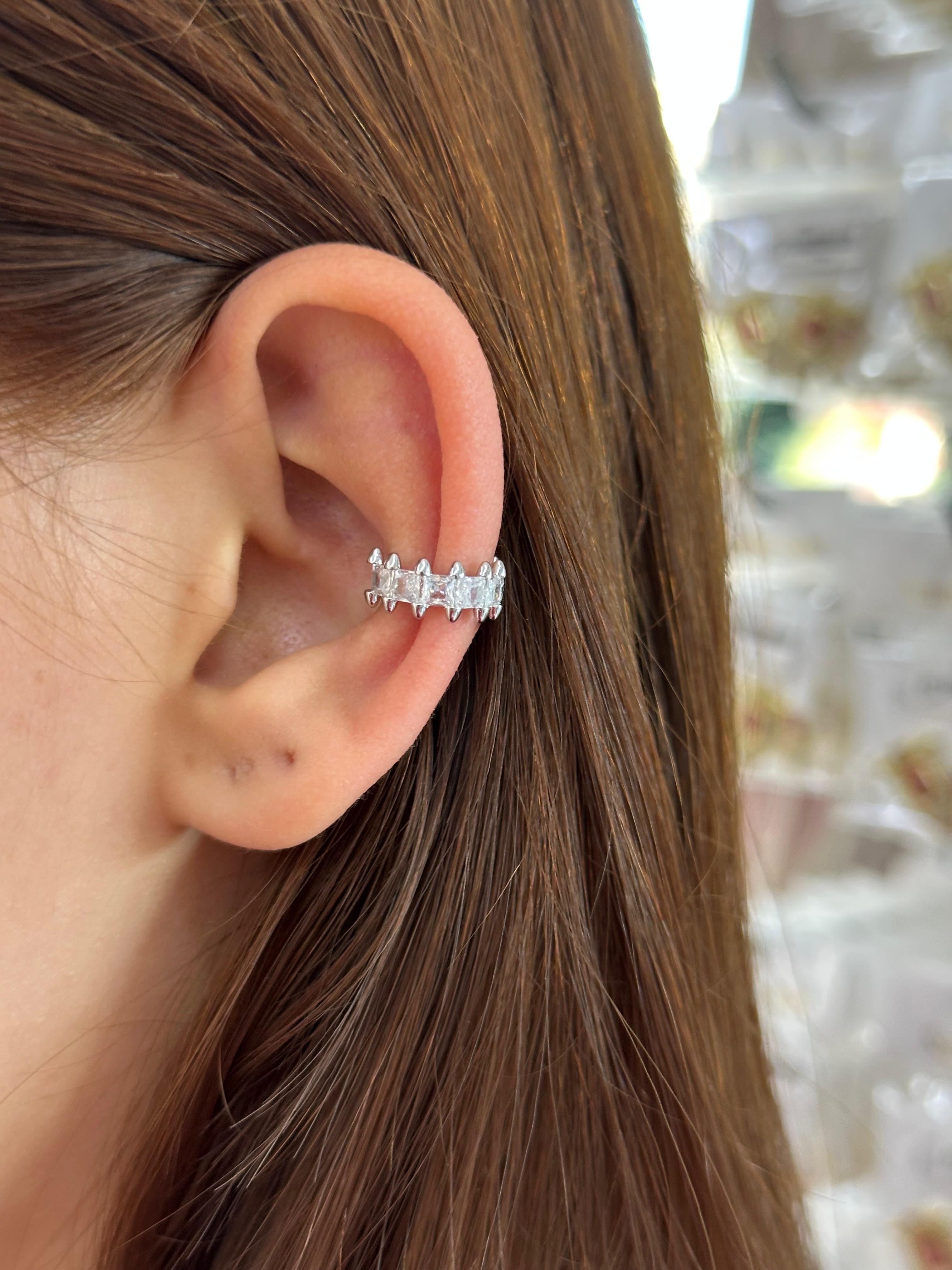 Çelik Taç Form Karışık Kesim Taşlı Ear Cuff Kıkırdak Küpe – Silver