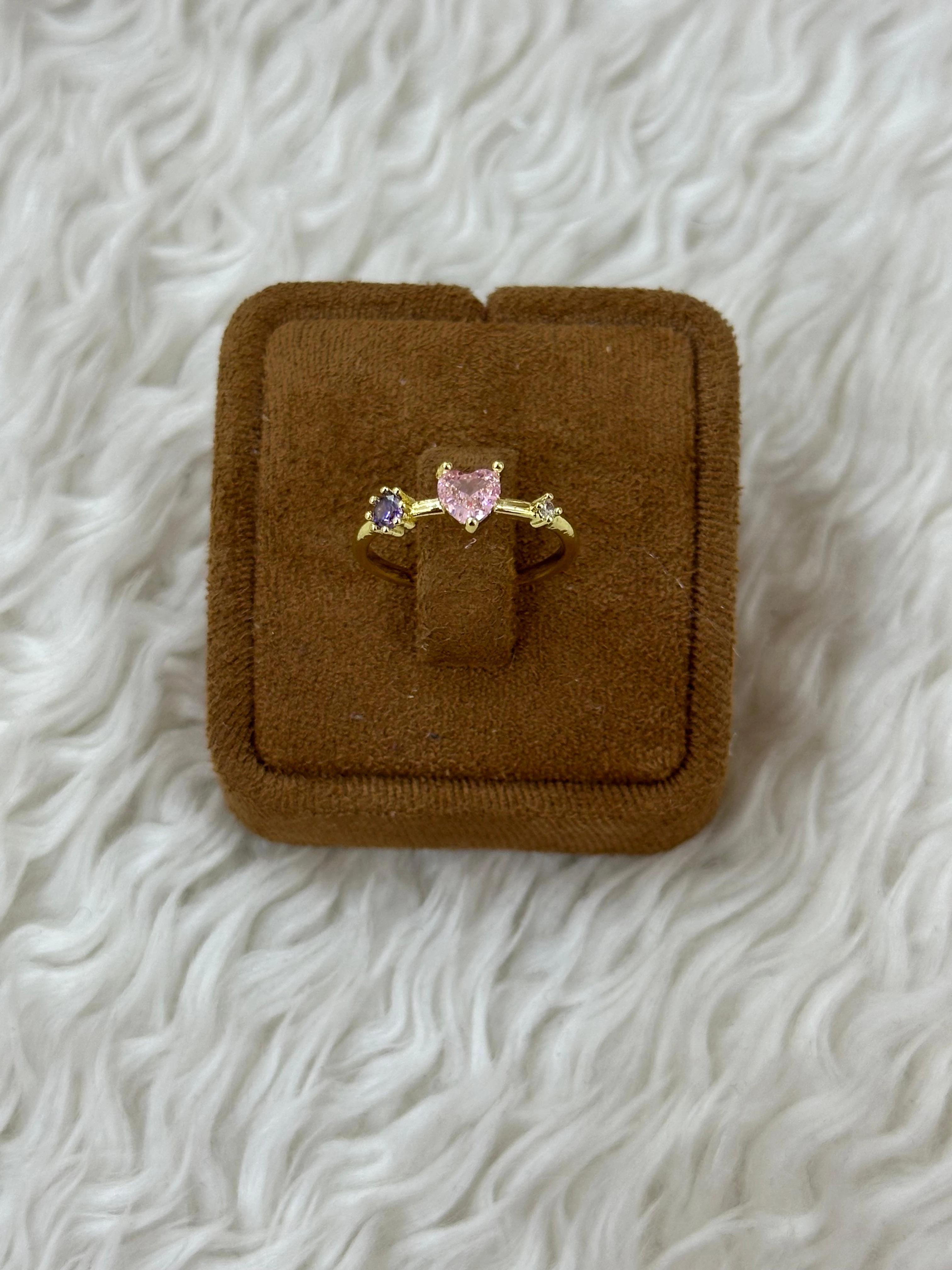 ✨ Pembe Mor Kalp Detaylı Işıltılı Yüzük ✨