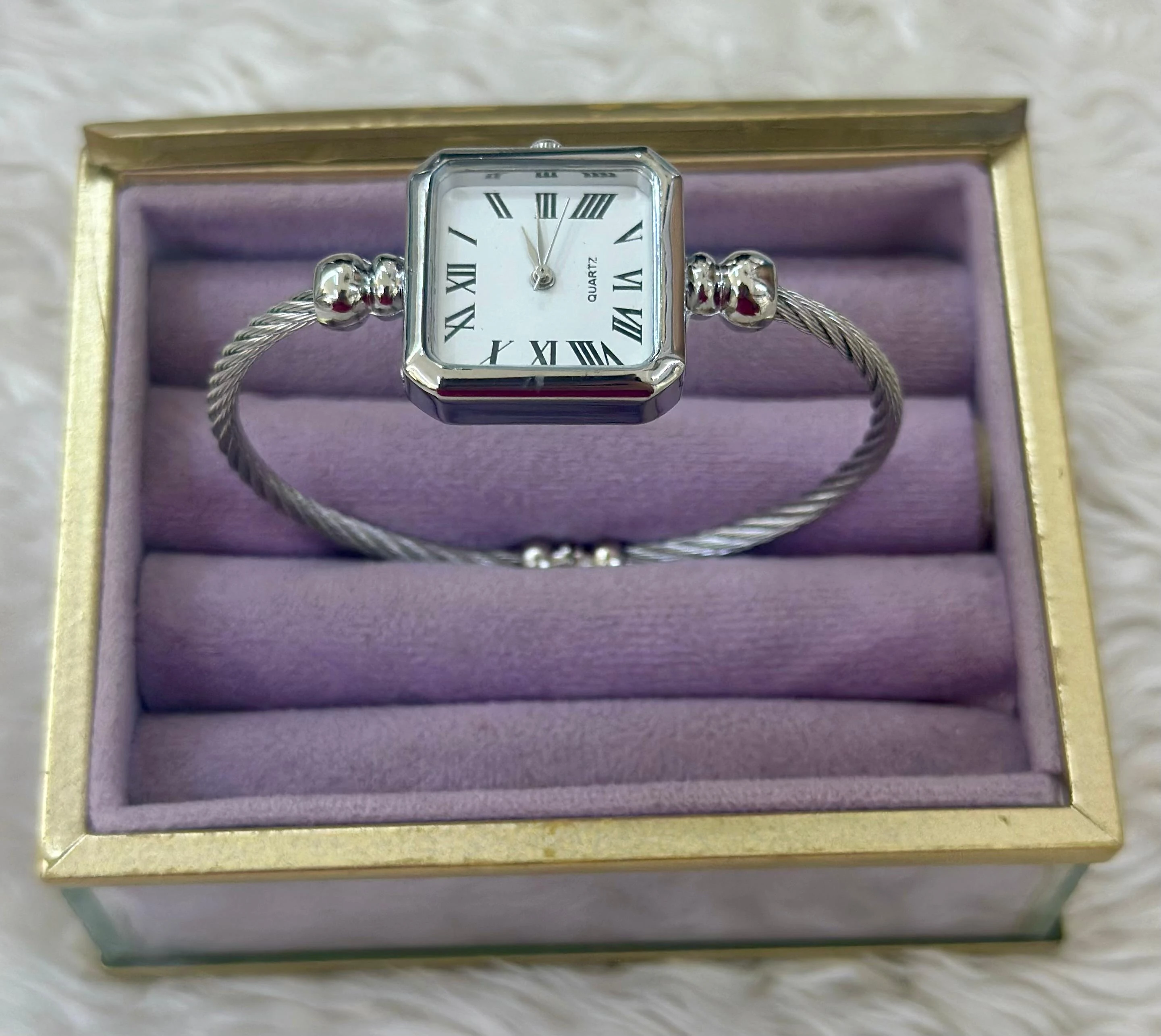 ⛓️ Modern Tel Bilezik & Klasik Kare Saat 🤍