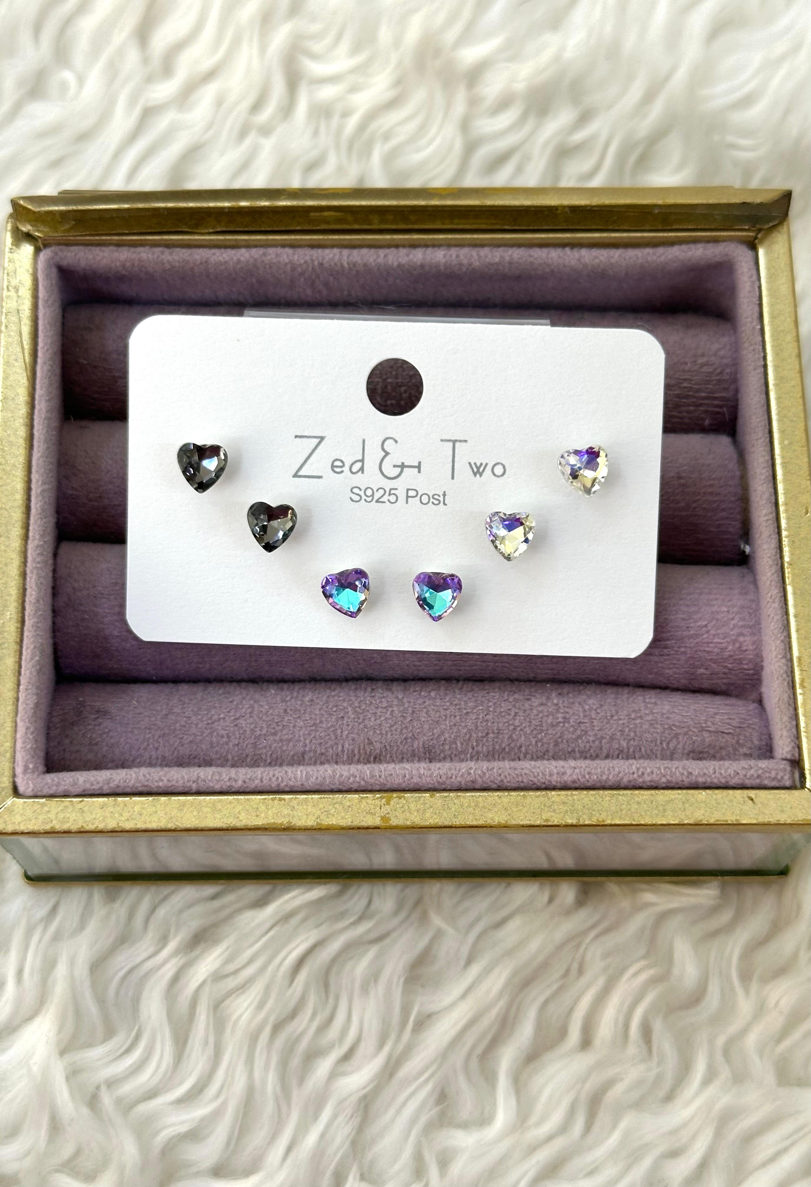 🖤 Işıltılı Kalpler Seti! 3'lü Taştan Kalp Küpe Kombini! 💎