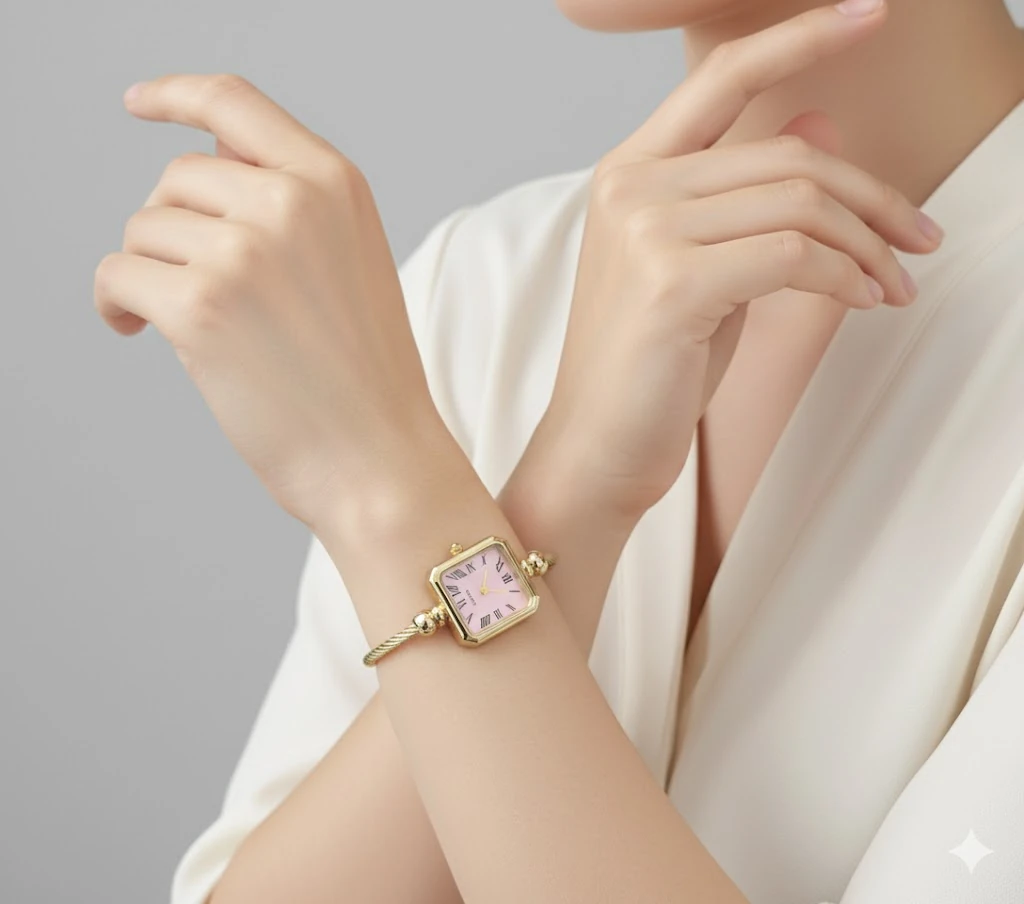 👑 Altın Işıltılı Pembe Kare Saat 🎀