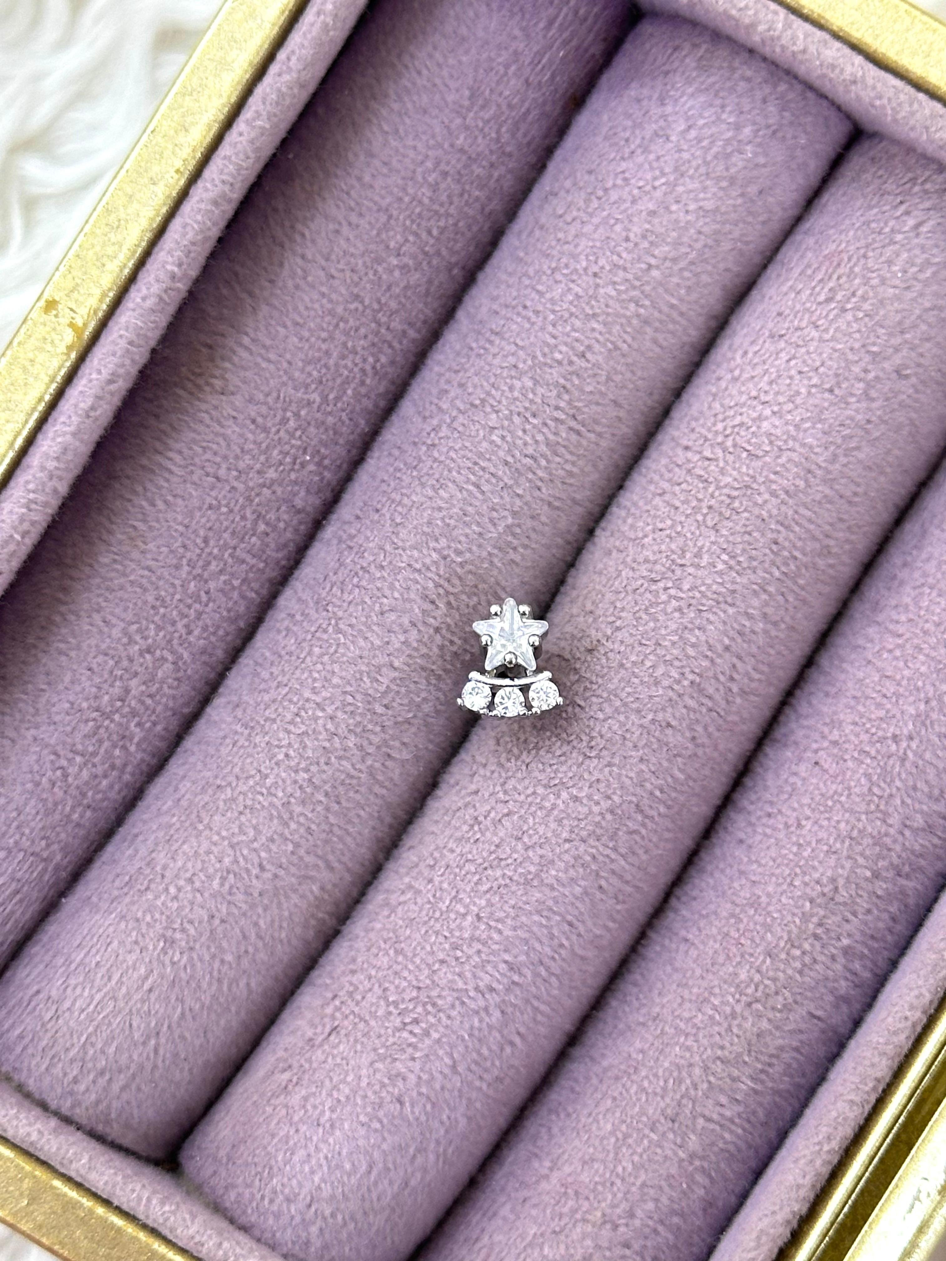 💧Damla Işık – Üçlü Kavis Taşlı Çelik Piercing (Gümüş) ✨