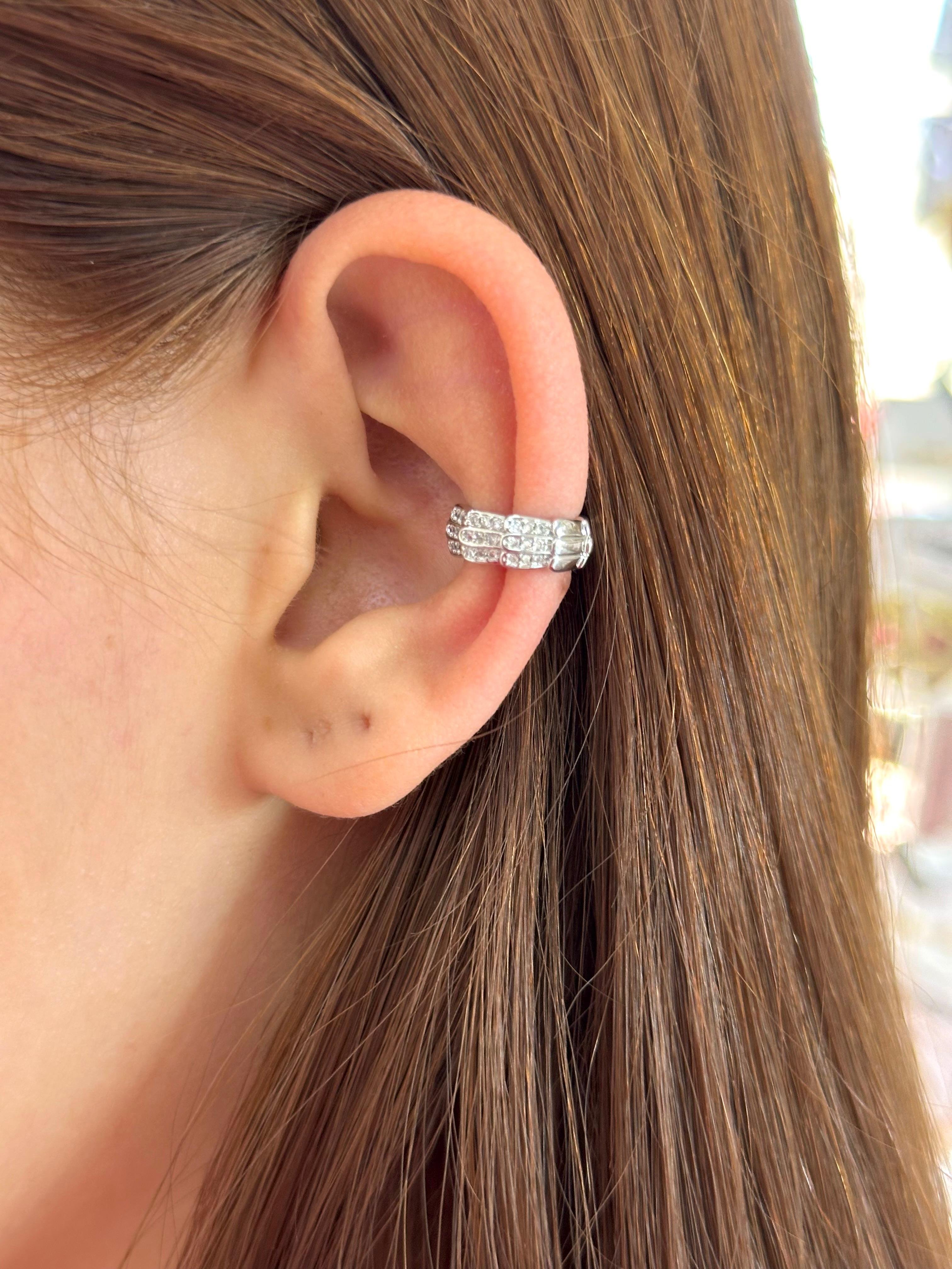 Çelik İkili Bant Baget Taşlı Ear Cuff Kıkırdak Küpe – Silver