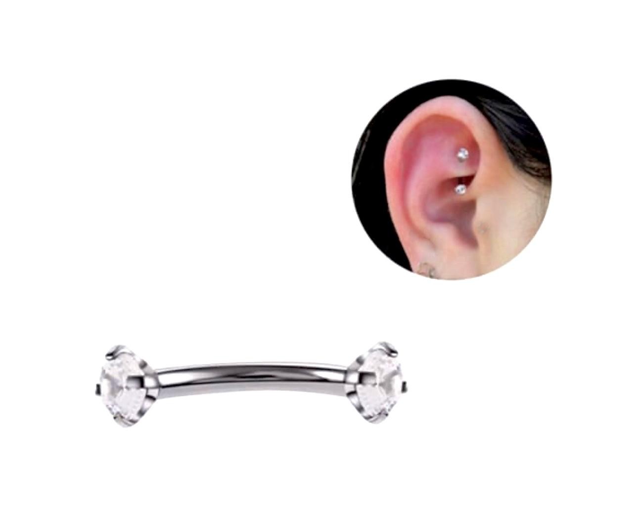 ✨ Zirkon İkili Kavis Bar Çelik (Rook) Piercing ✨