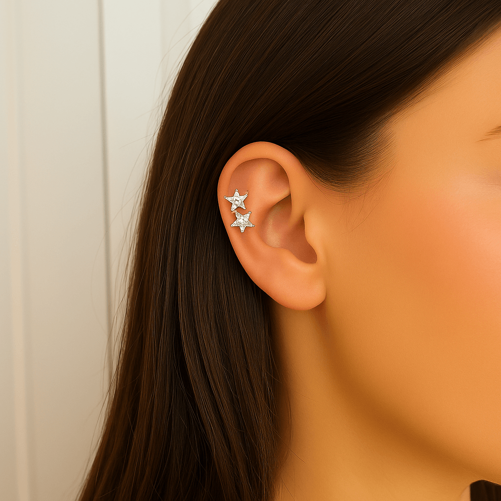 ✨ Çift Yıldız Parıltı Çelik Piercing ✨