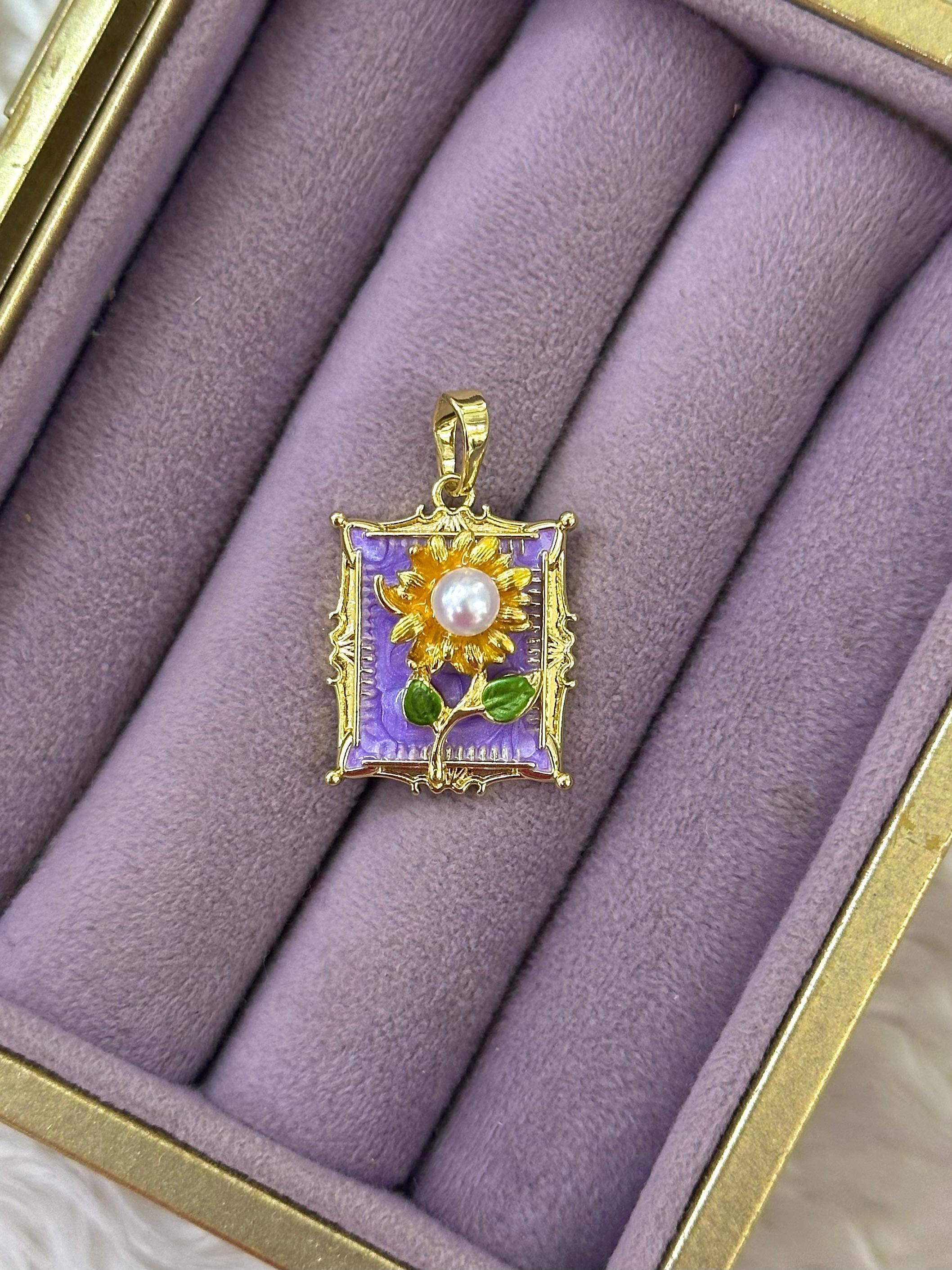 🌻 Mor Zarafet Güneş Çiçeği Kolye Ucu 💜✨