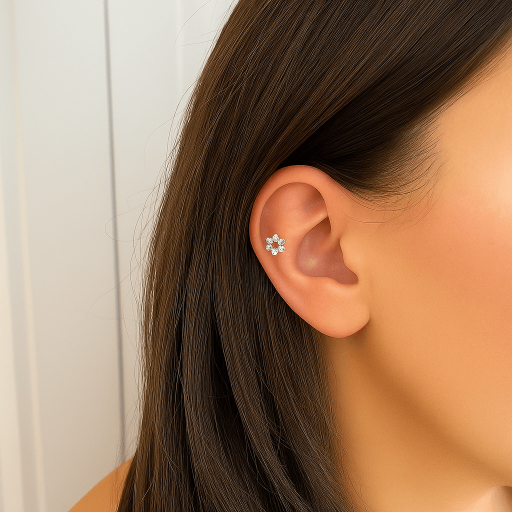 ✨ Kristal Çiçek Çelik Piercing ✨