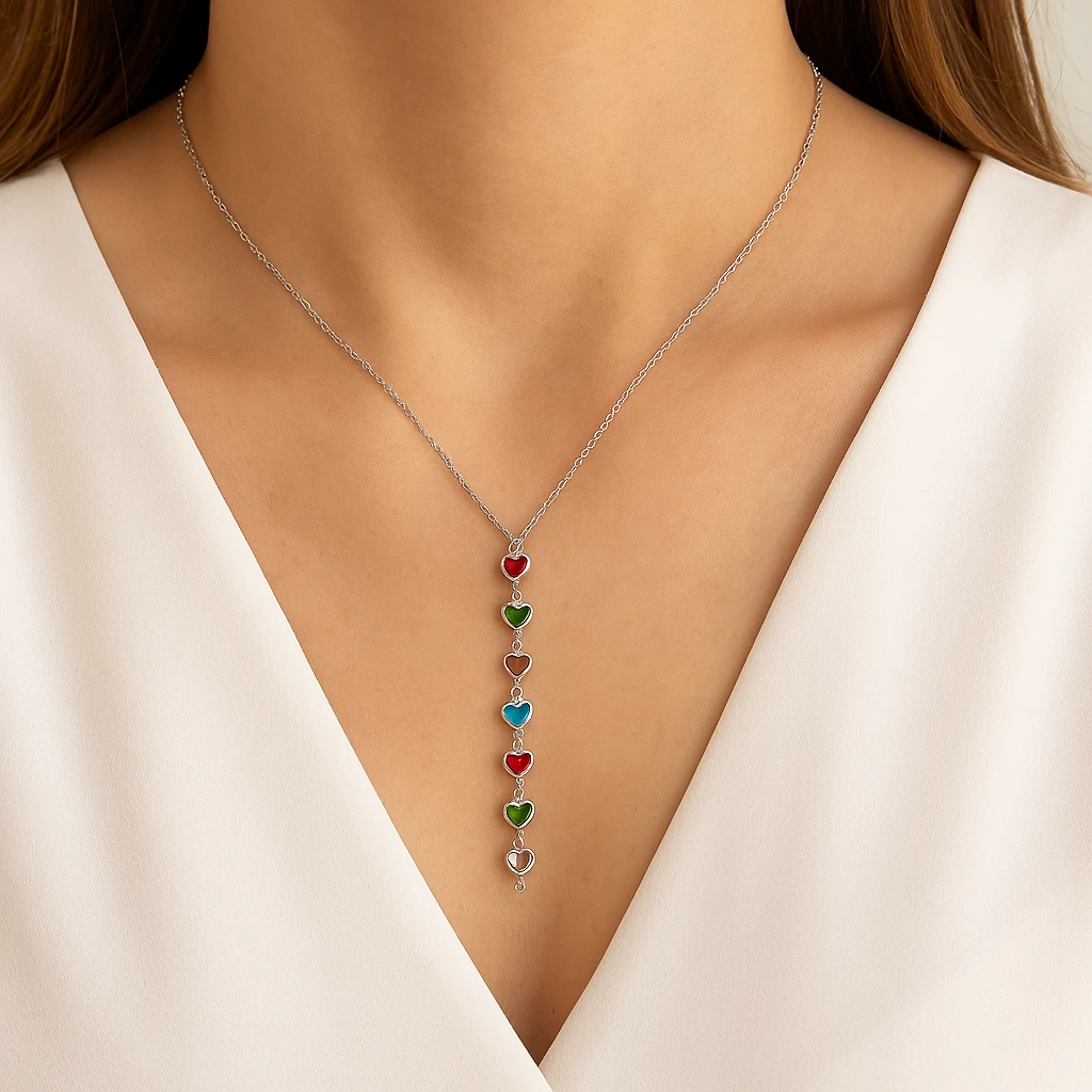 💖 Renkli Kalpli Y Kolye 🤍✨