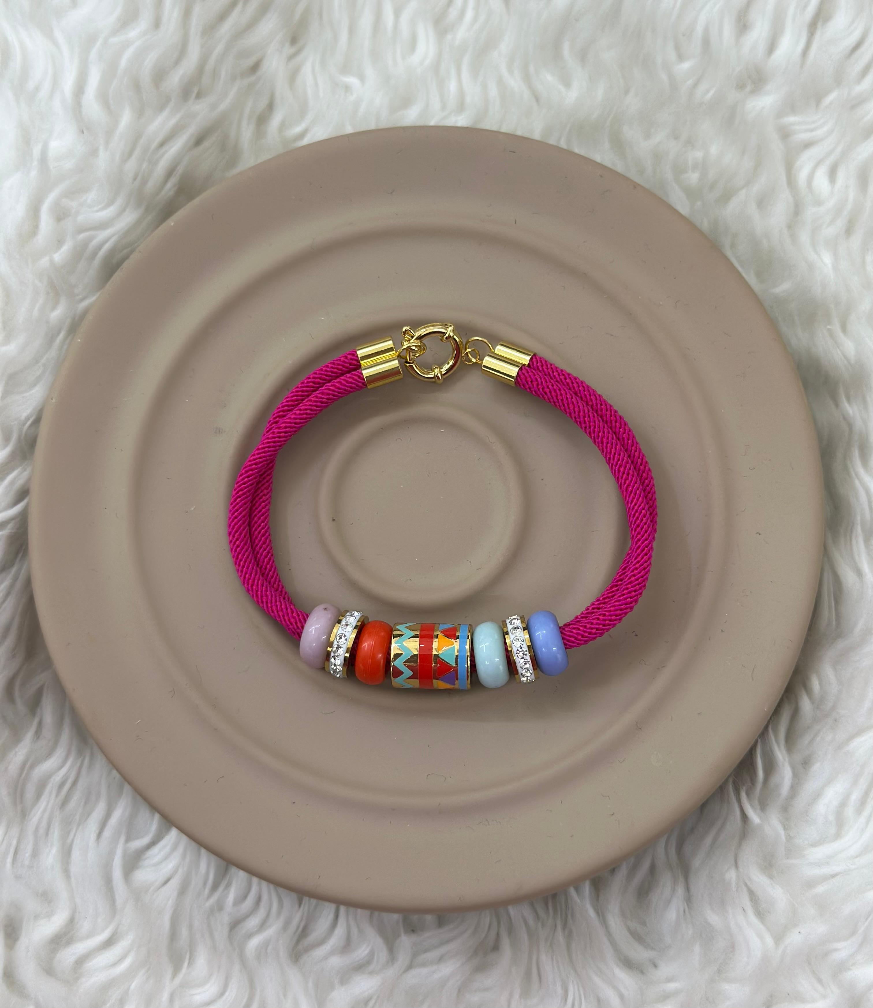🌸✨ “Renkli Enerji Mineli Boncuk Bileklik – Pembe Kordon” 💖🌈