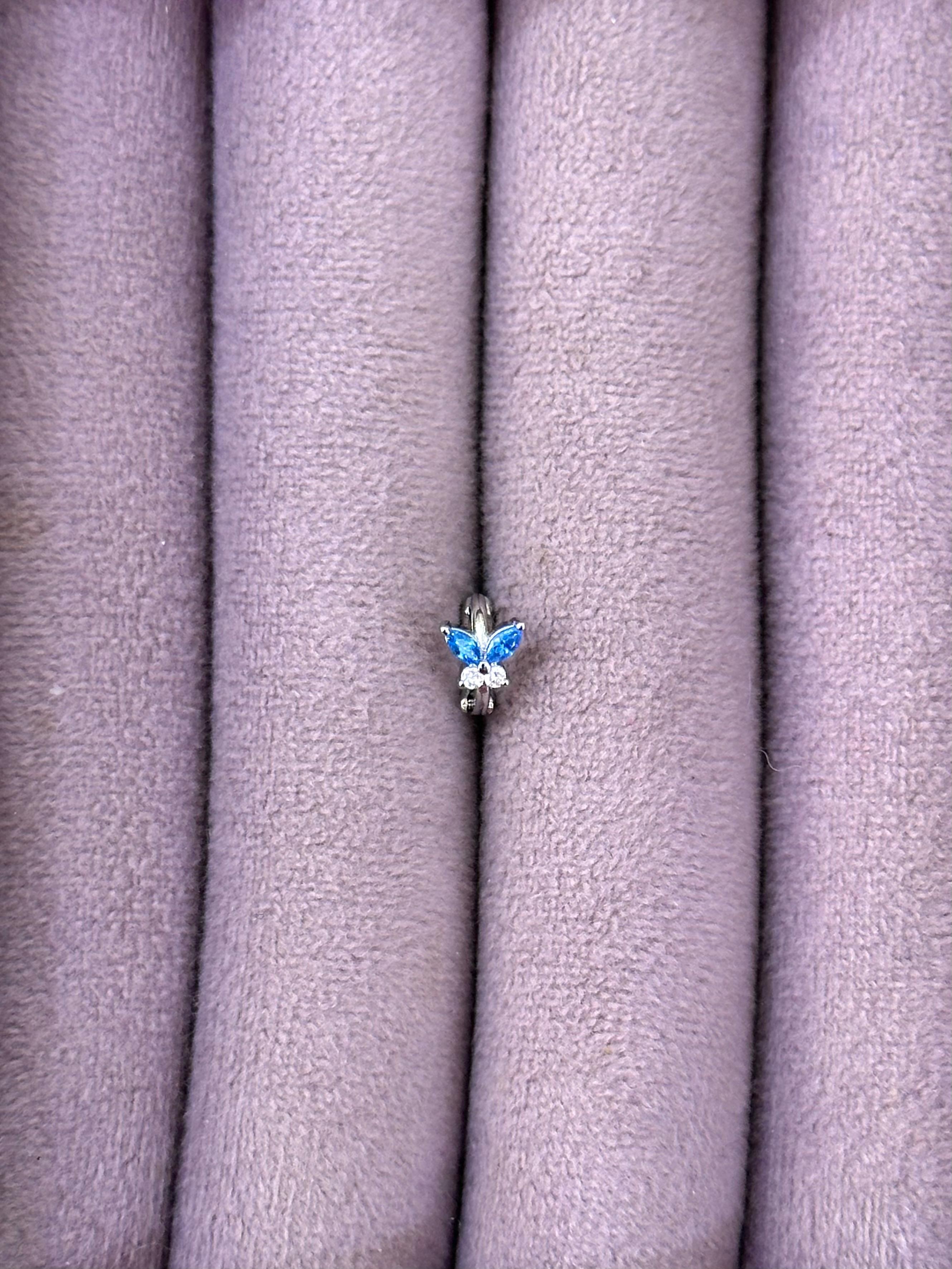 🦋 Mavi Kanat Kelebek – Marquise Mini Piercing (Çelik)