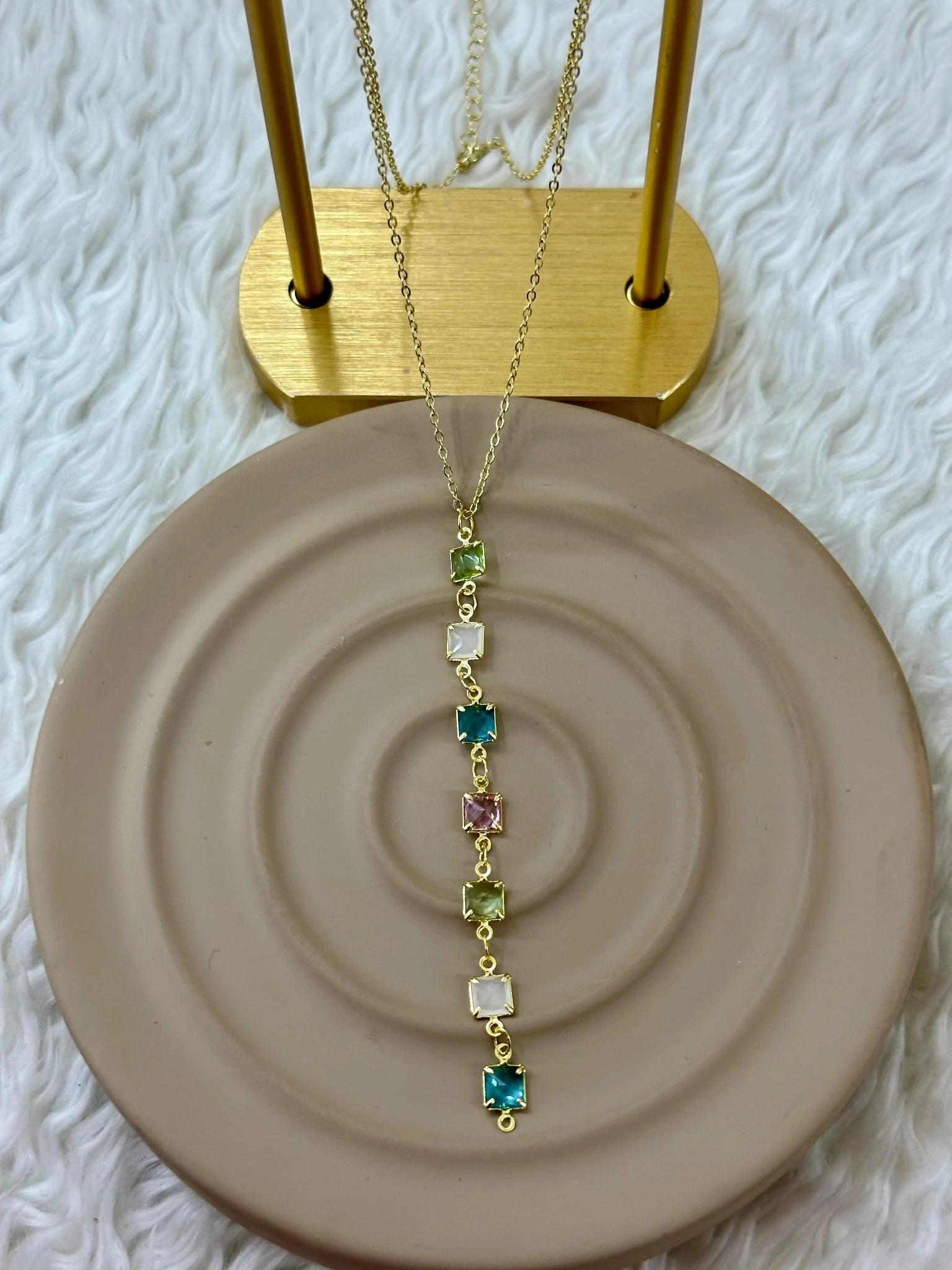 ✨🌈 Renkli Taşlı Gold Y Kolye 🌈✨