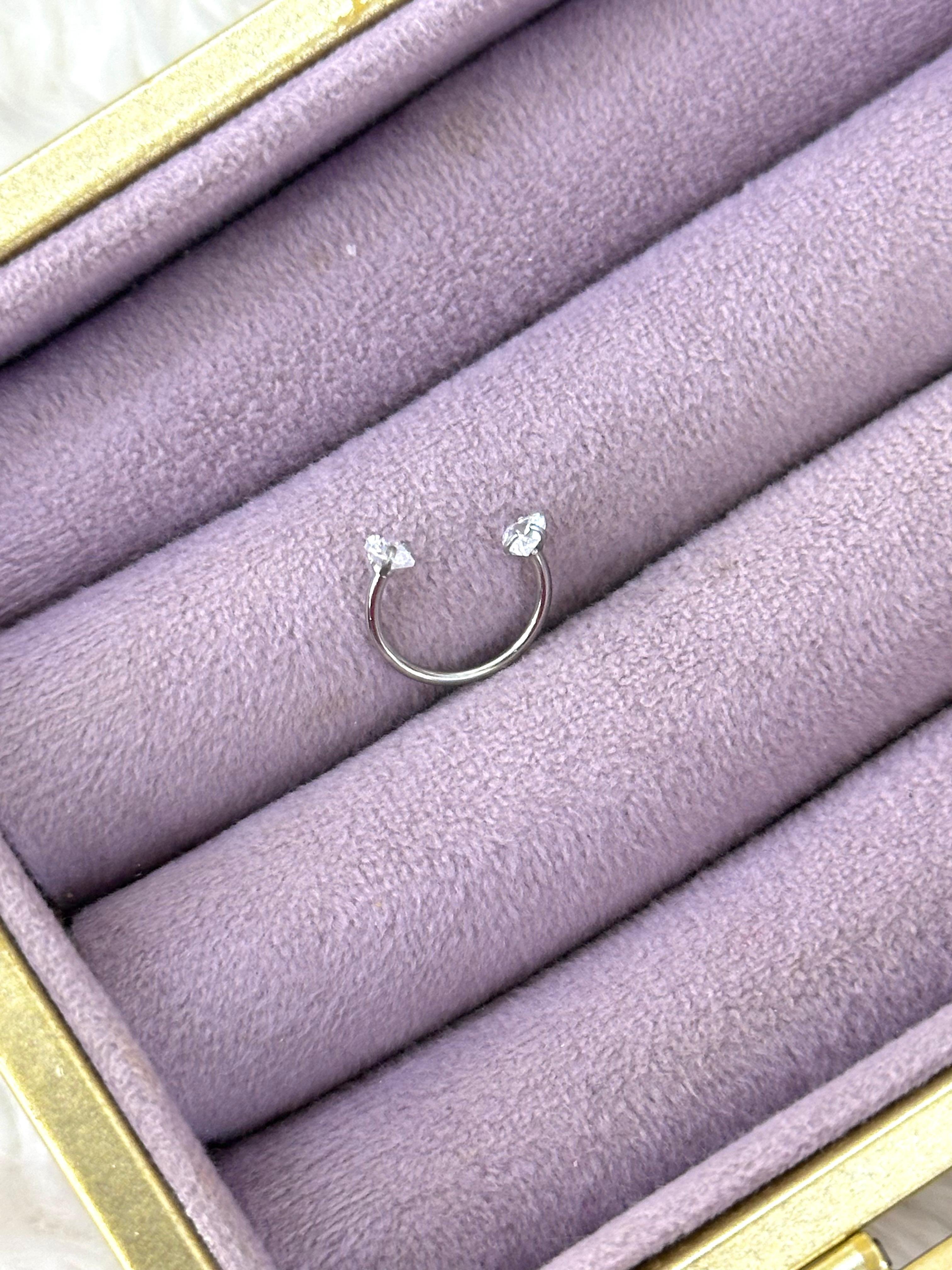 🔮 İkiz Taş Açık Halka – Cuff/Helix Piercing (Çelik)