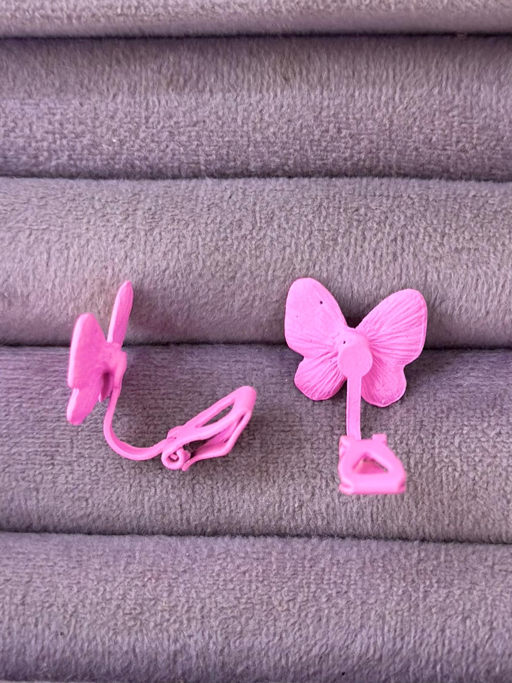 VIP Pembe Kelebek Figürlü Çocuk Küpesi (Açılır-Kapanır Klipsli)