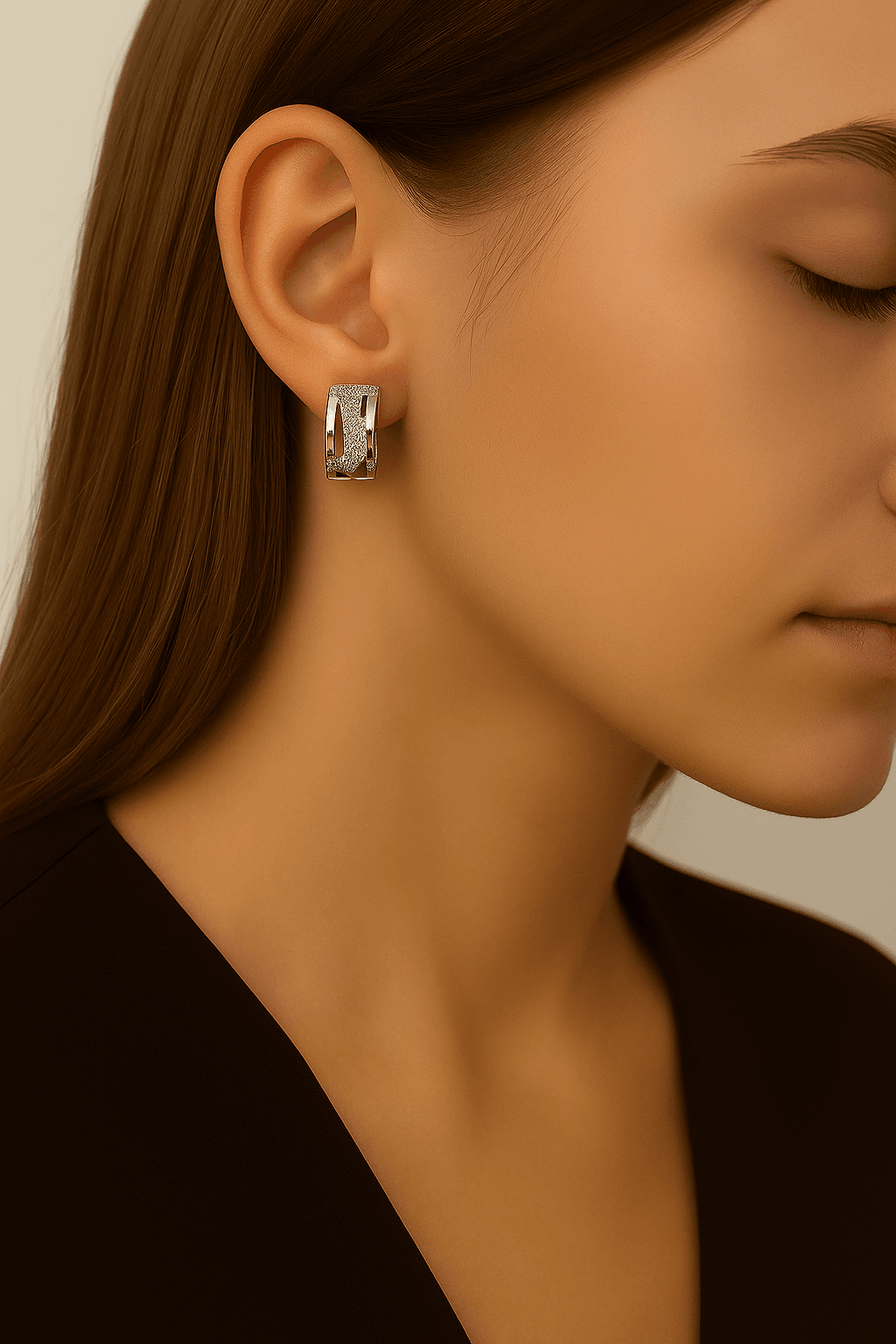 Taşlı Dalga Model Küpe