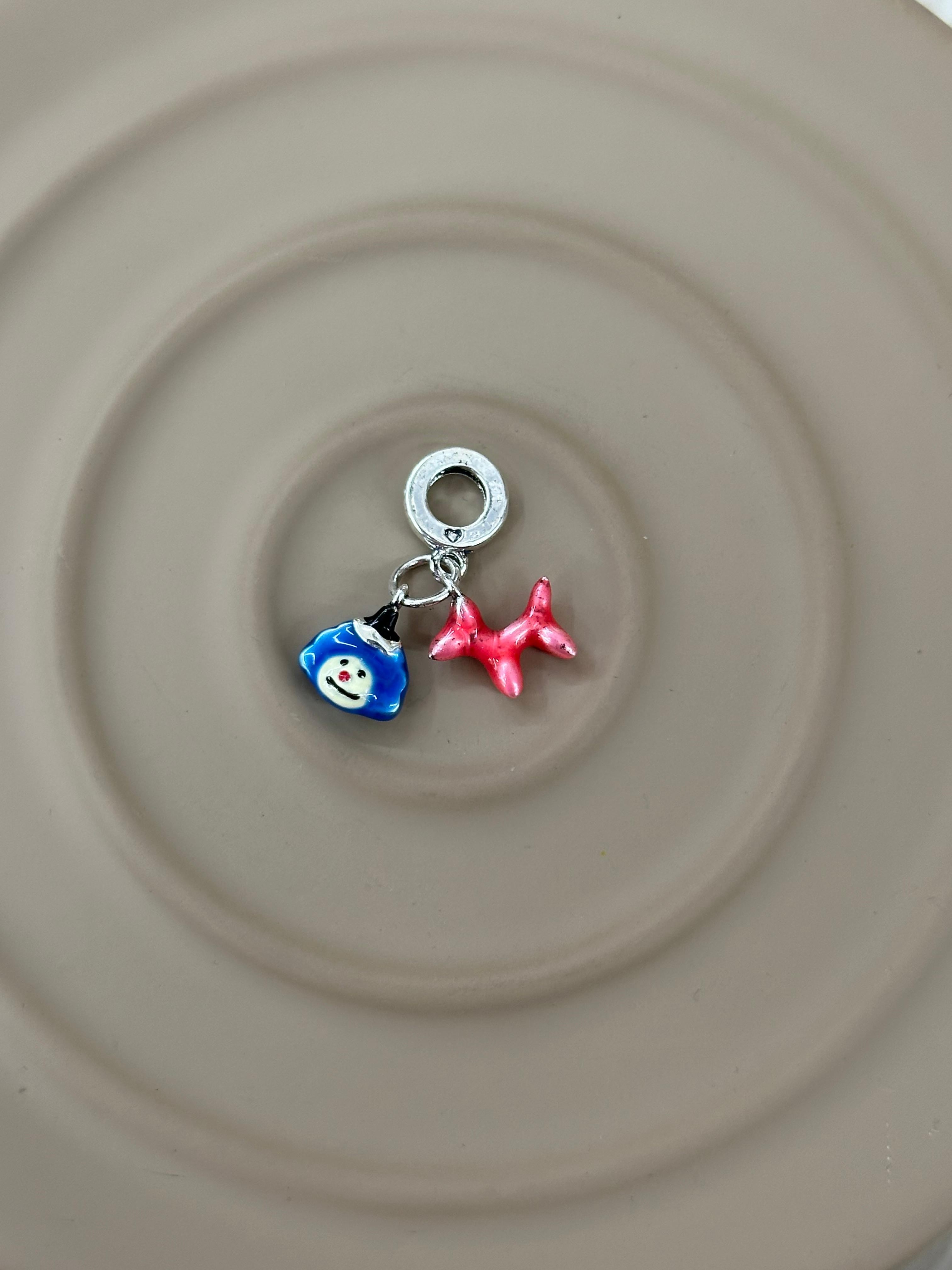 “Sirk Neşesi” Palyaço & Balon Köpek Çiftli Dangle Charm