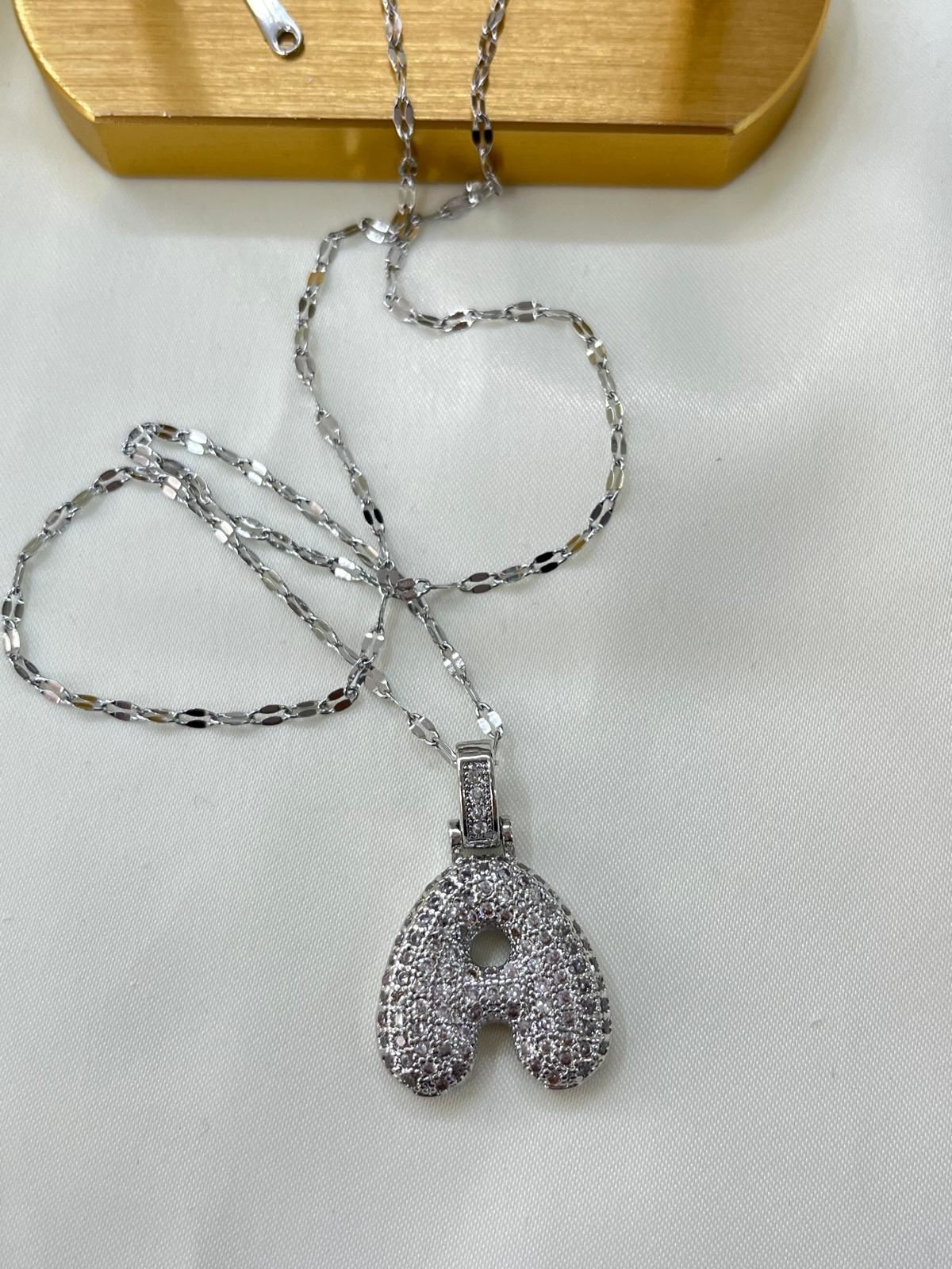 Çelik Silver A Harf Kolye 45cm