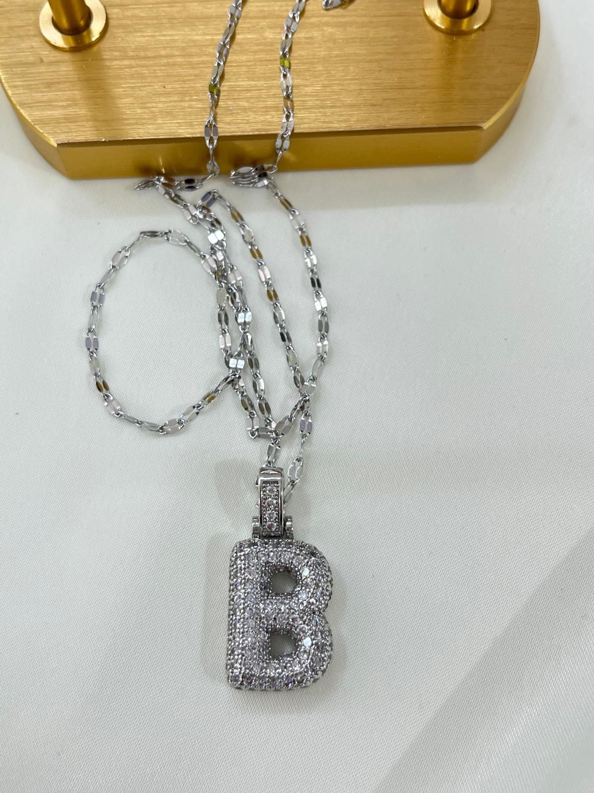 Çelik Silver B Harf Kolye 45cm