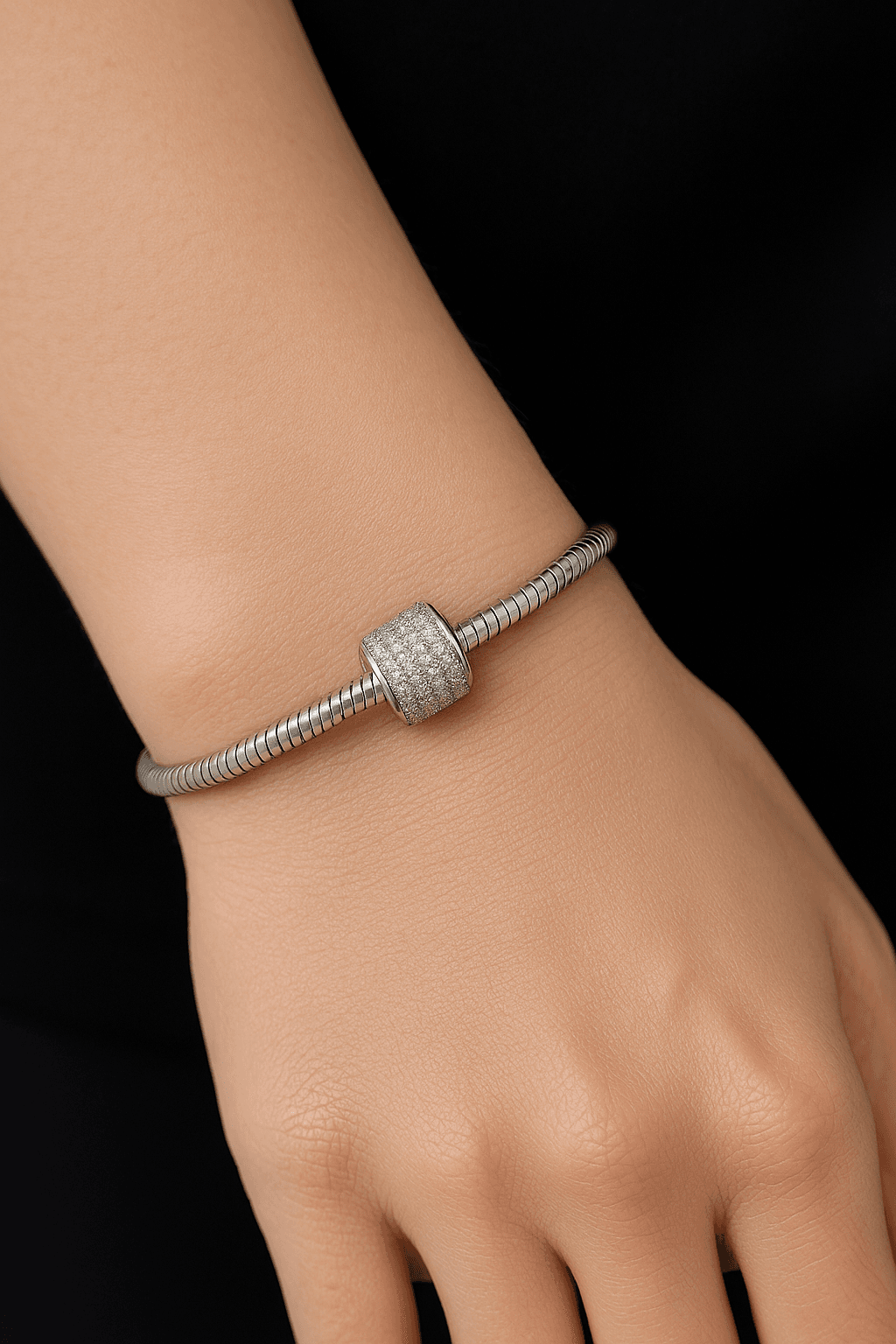 Zirkon Pave Küp Yılan Zincir Bileklik (18cm)